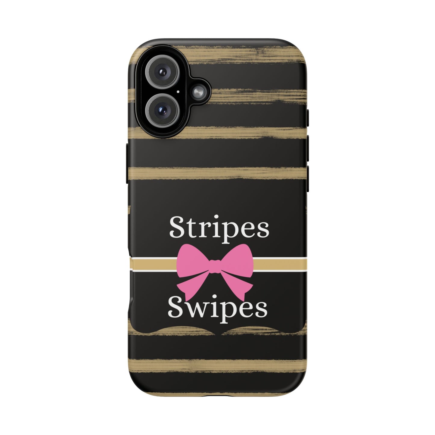 Phone Case iPhone 16/15/14 - Black/Beige Stripes & Swipes Tough Case