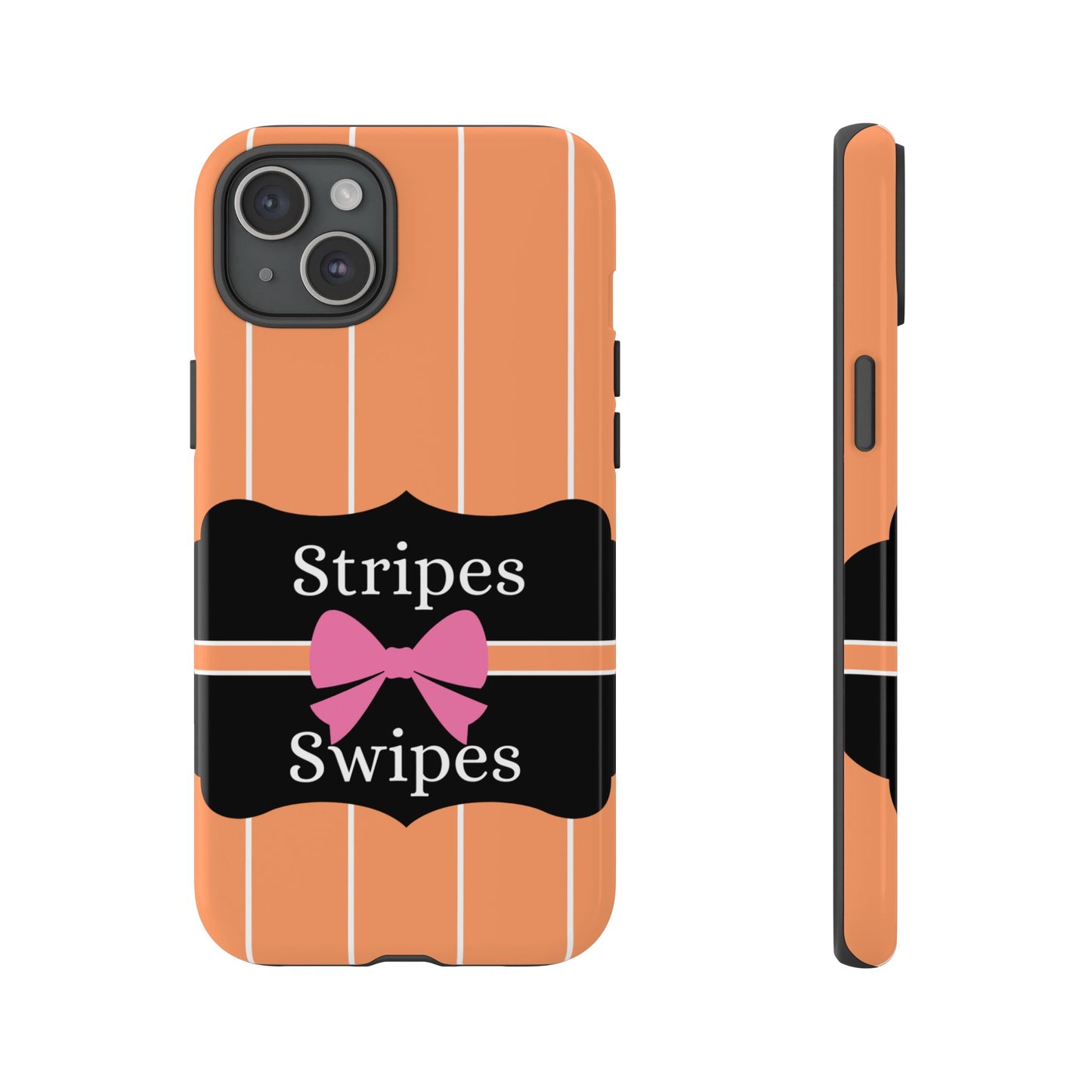 Phone Case iPhone 16/15/14 - Orange/White Stripes & Swipes Tough Case