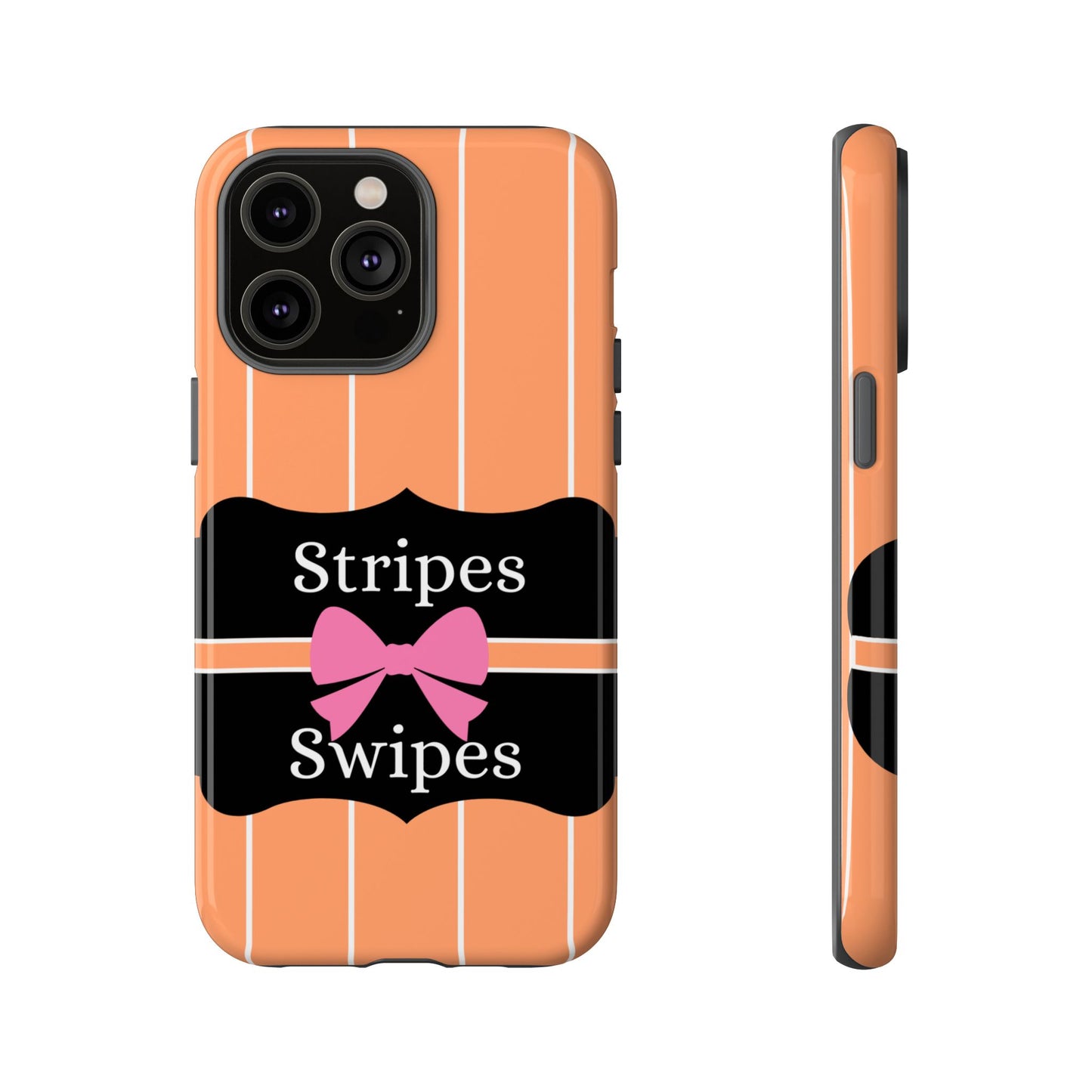 Phone Case iPhone 16/15/14 - Orange/White Stripes & Swipes Tough Case