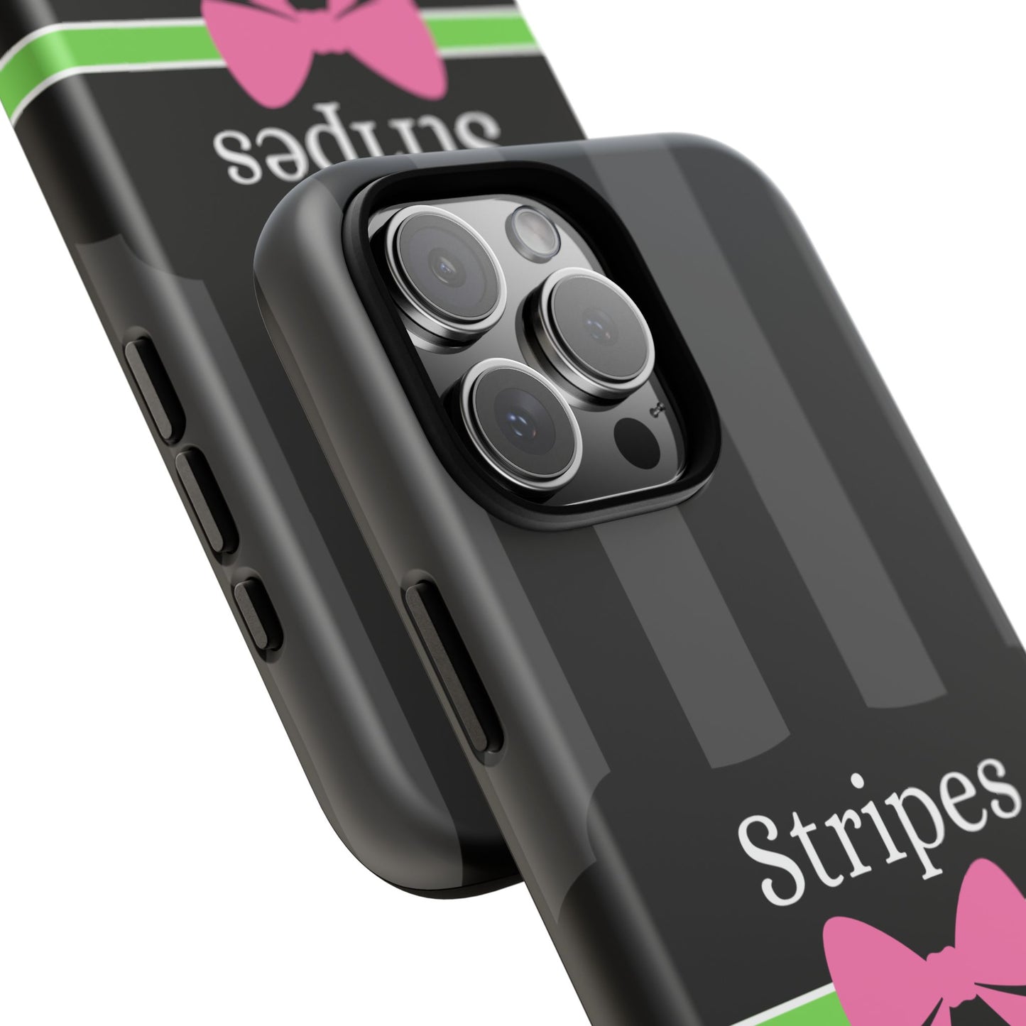 Phone Case iPhone 16/15/14 - Black/Gray/Pink Stripes & Swipes Tough Case