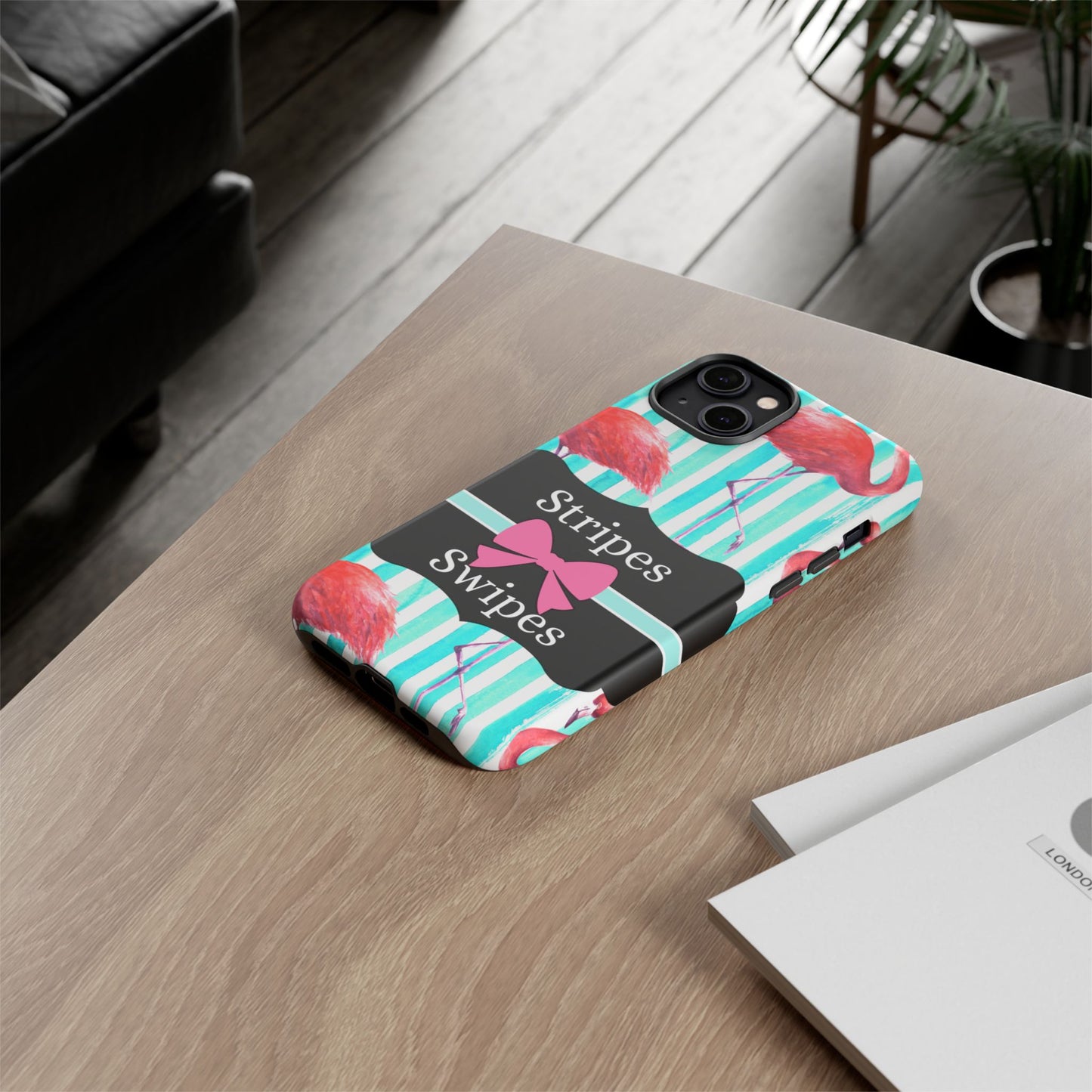 Phone Case iPhone 16/15/14 - Flamingo Stripes & Swipes Tough Case