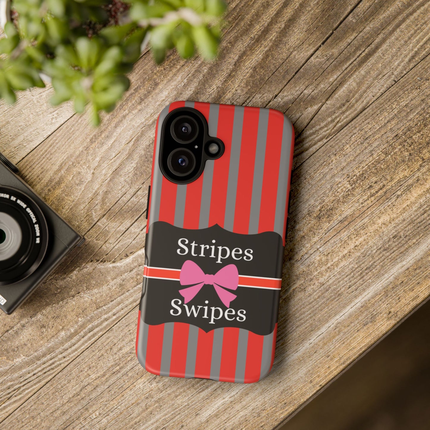 Phone Case iPhone 16/15/14 - Red/Gray Stripes & Swipes Tough Case