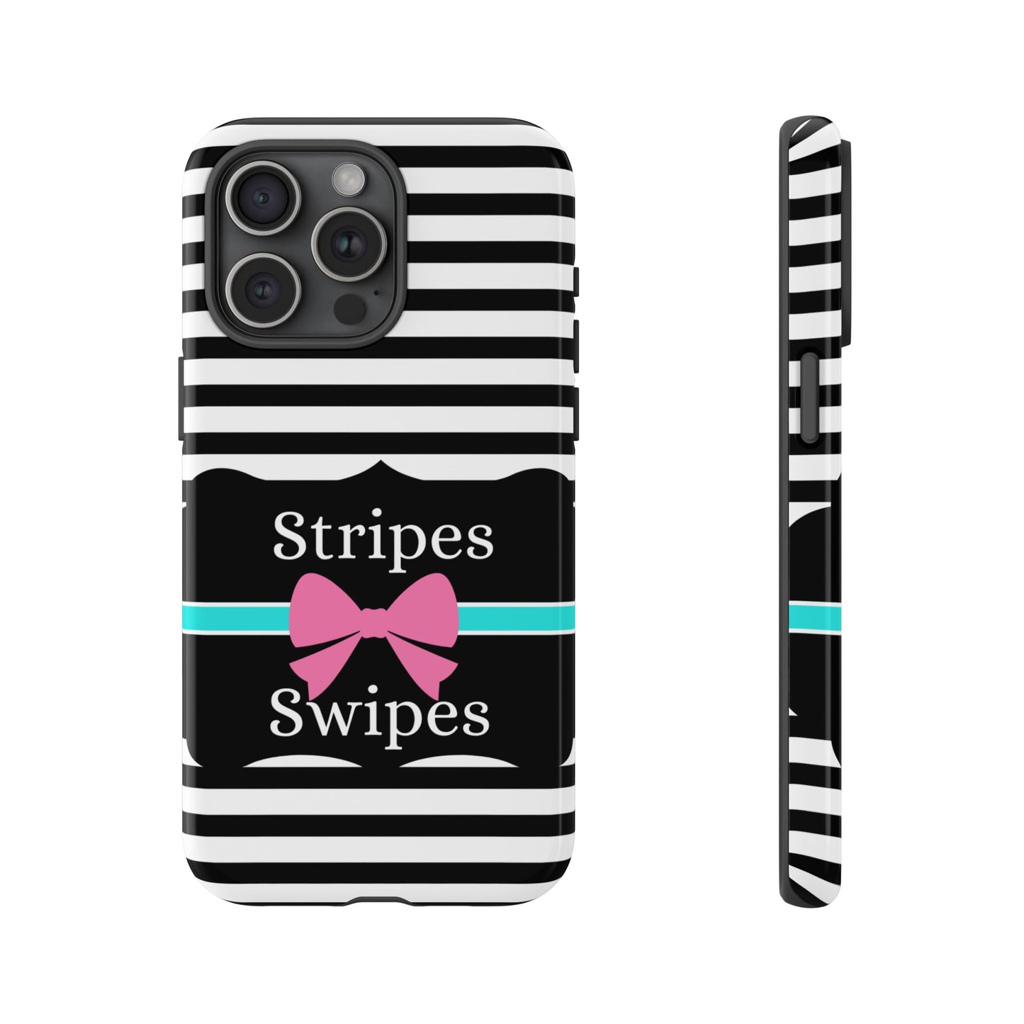 Phone Case iPhone 16/15/14 - Black/White/Blue Stripes & Swipes Tough Case