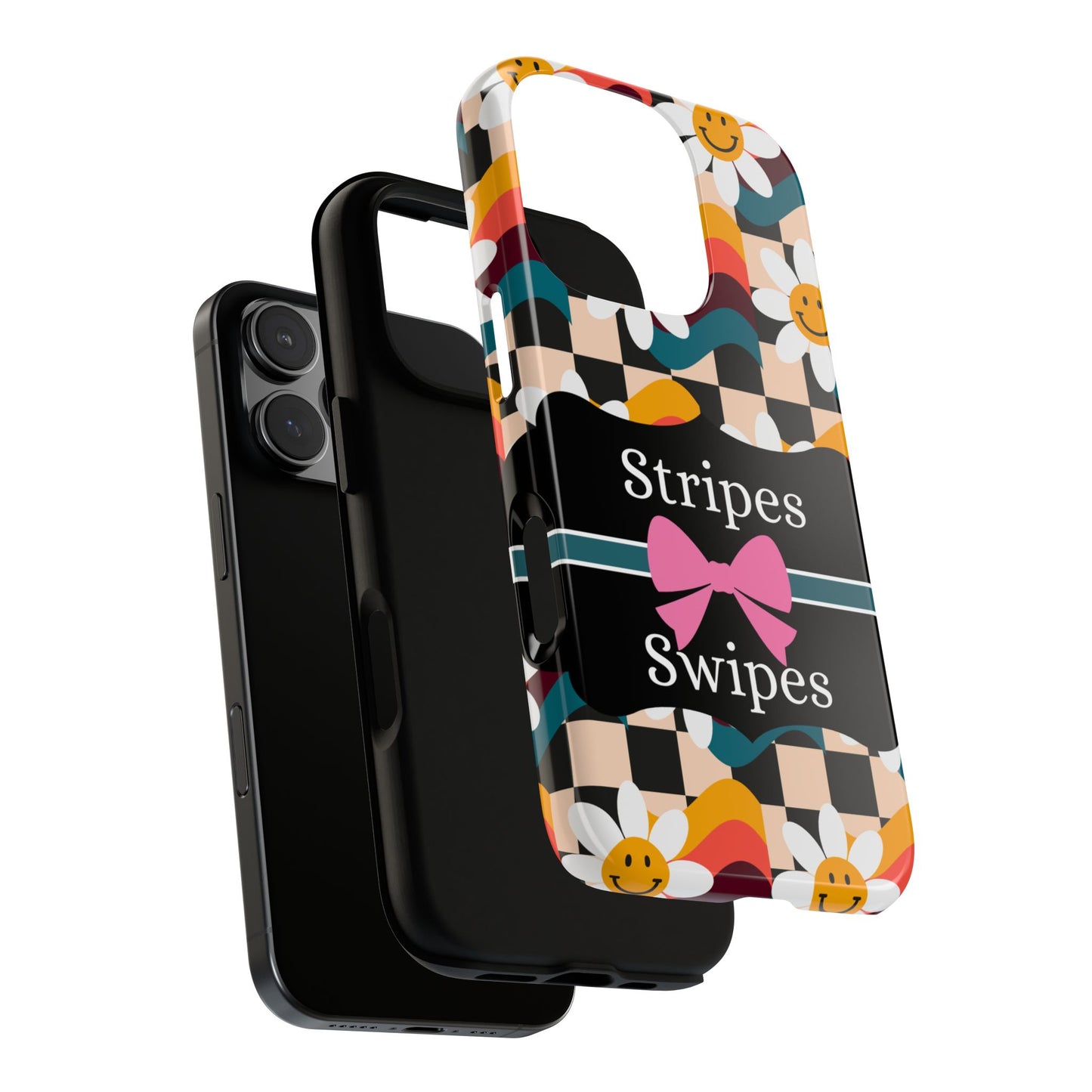 Phone Case iPhone 16/15/14 - Smiley Faces Stripes & Swipes Tough Case