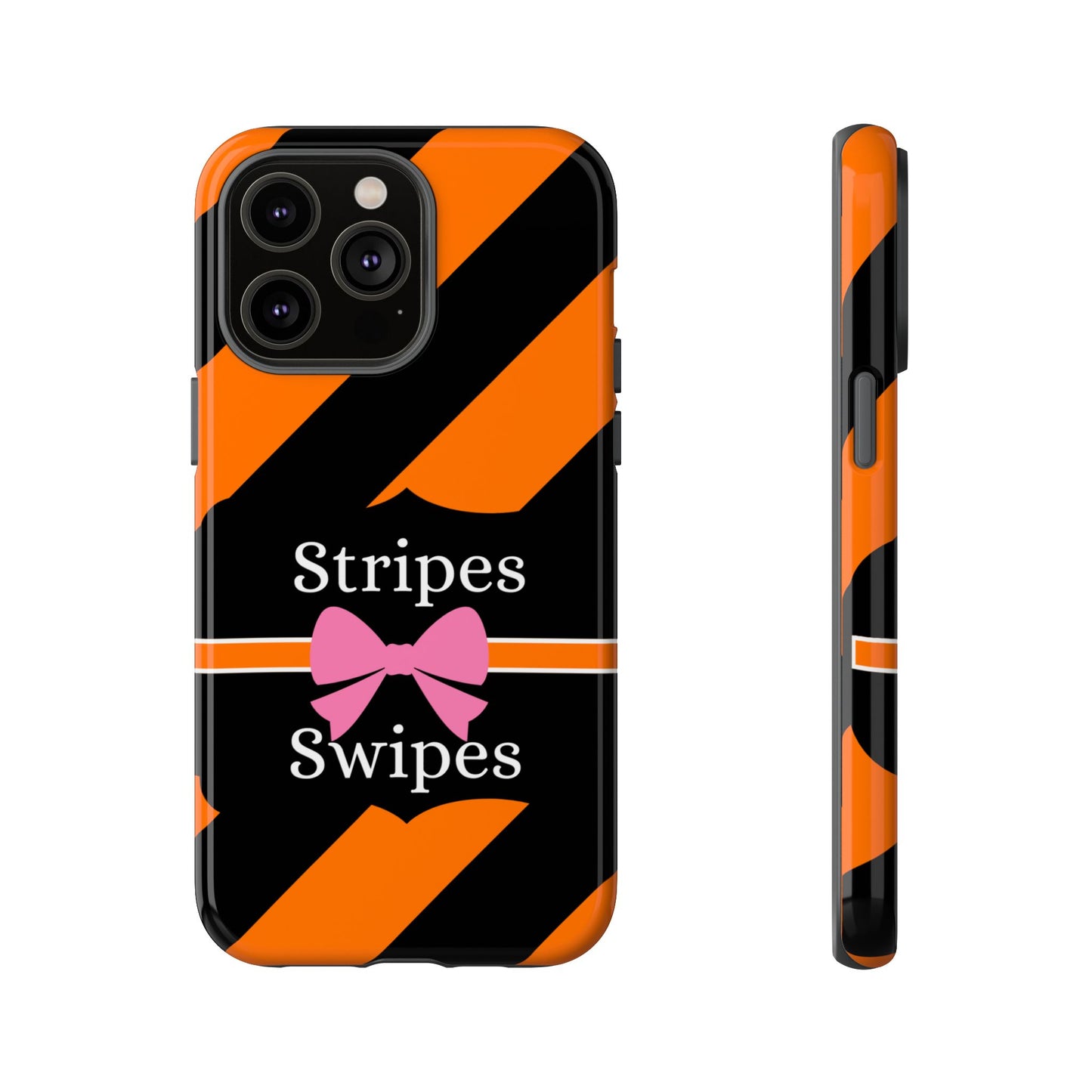 Phone Case iPhone 16/15/14 - Orange/Black Stripes & Swipes Tough Case