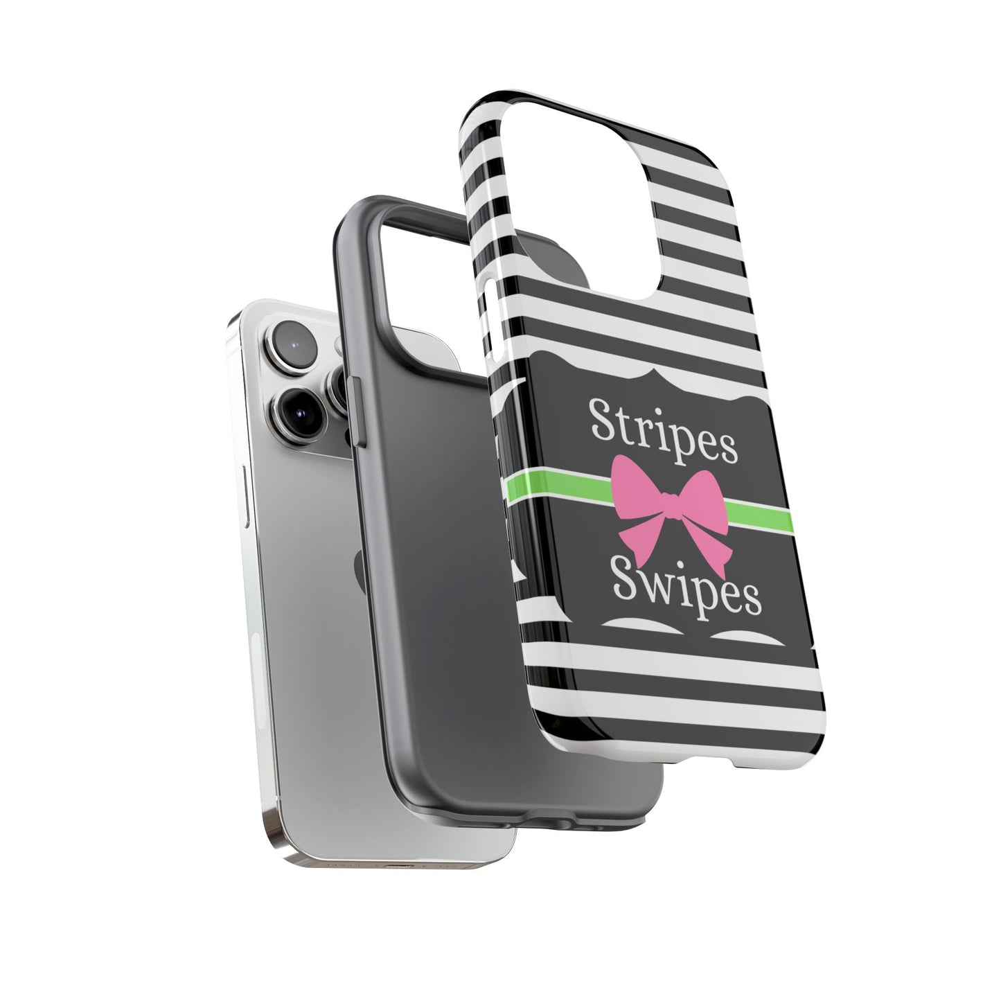 Phone Case iPhone 16/15/14 - Black/White/Green Stripes & Swipes Tough Case