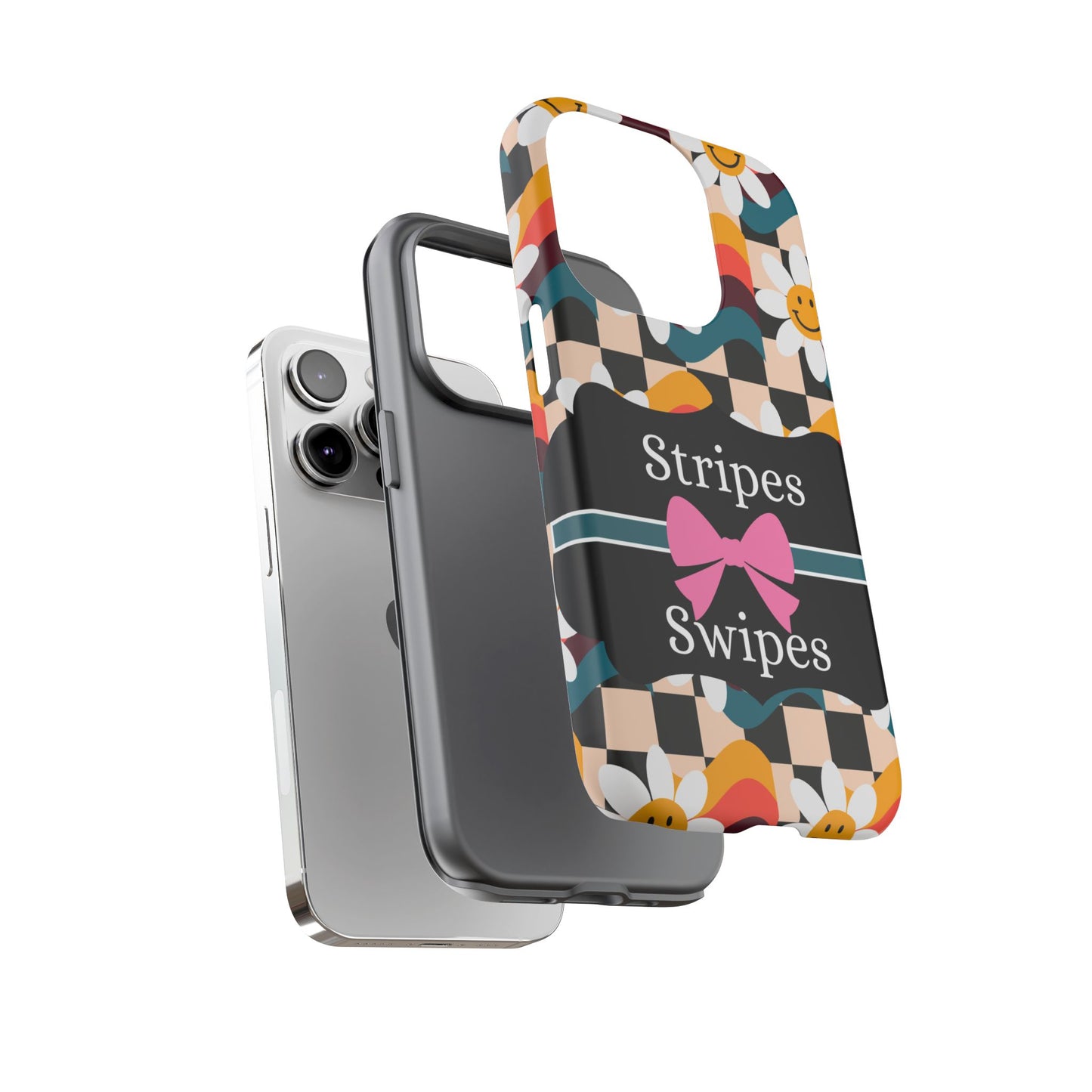 Phone Case iPhone 16/15/14 - Smiley Faces Stripes & Swipes Tough Case