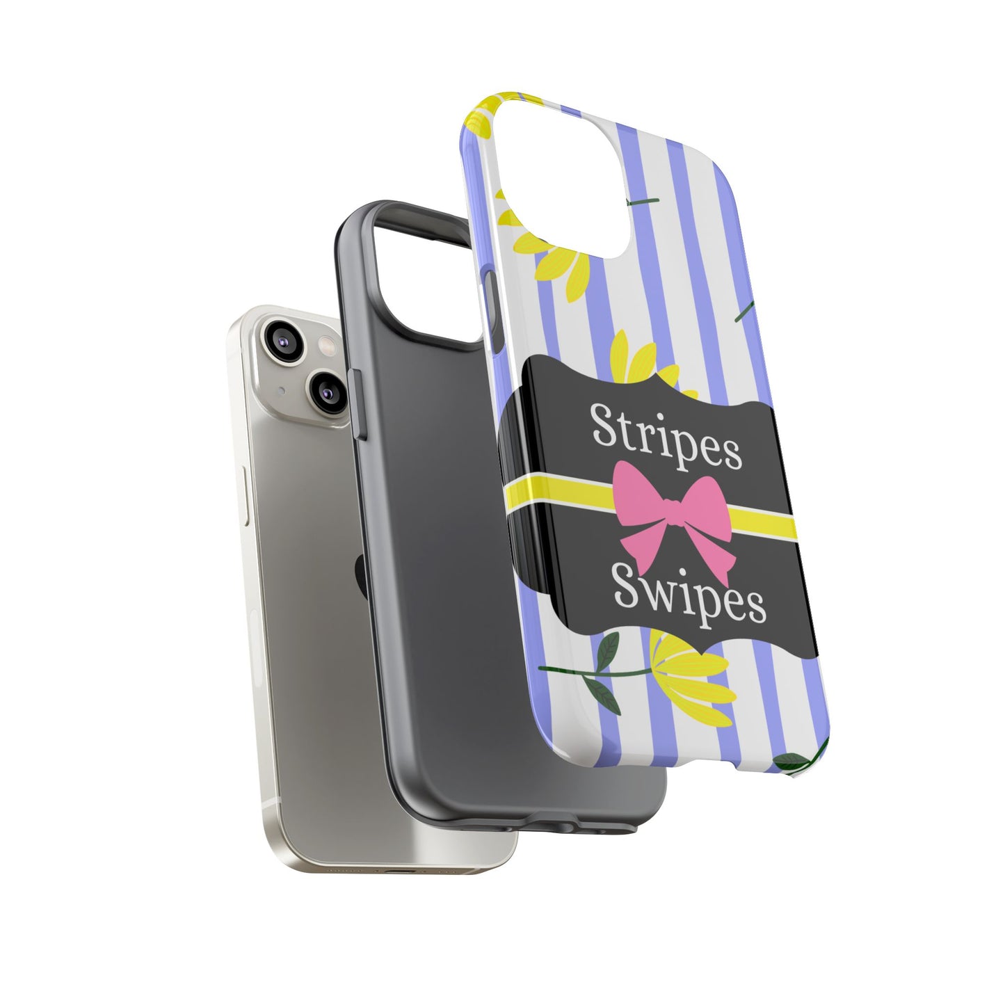 Phone Case iPhone 16/15/14 - Blue/White Yellow Stripes & Swipes Tough Case