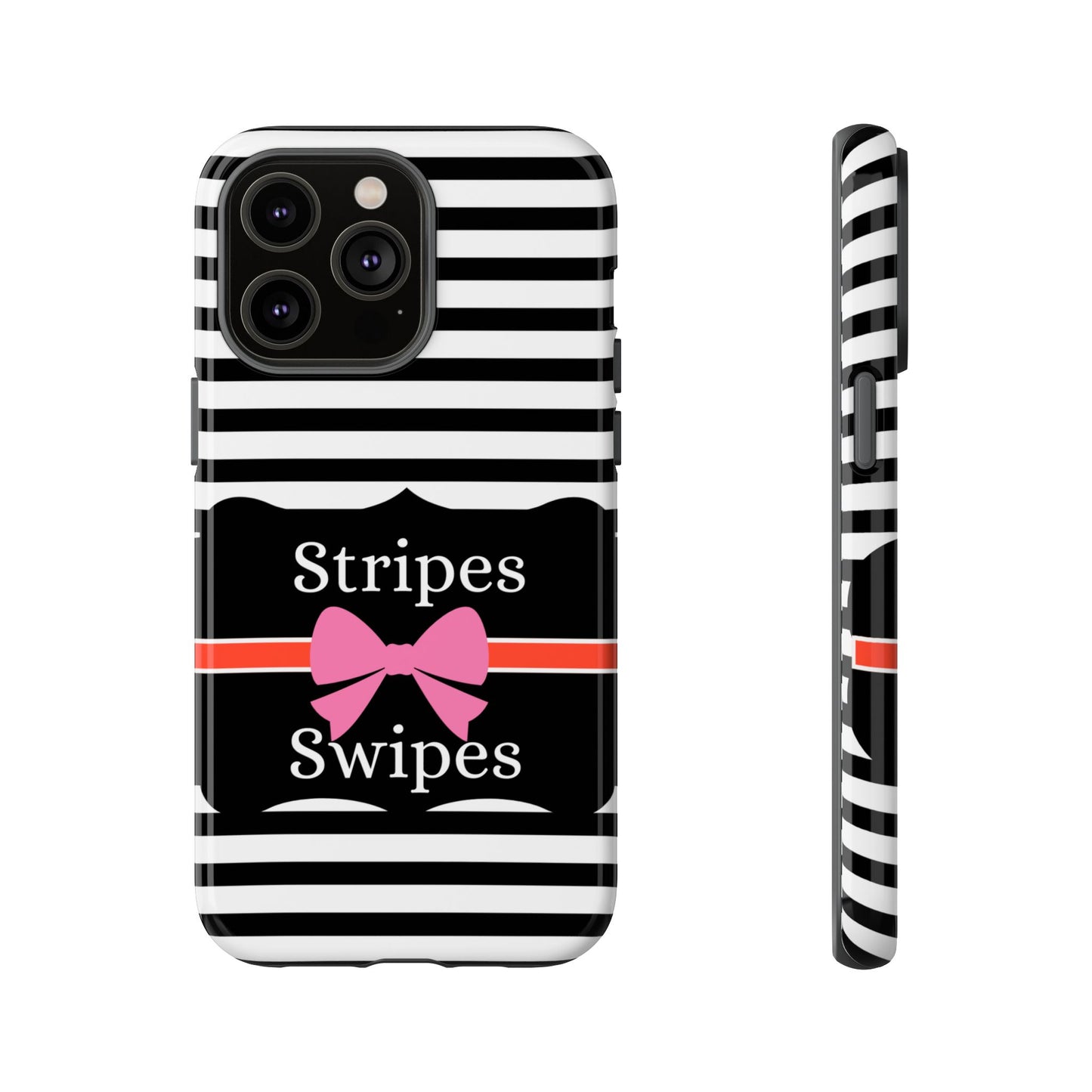 Phone Case iPhone 16/15/14 -Black/White/Red Stripes & Swipes Tough Case