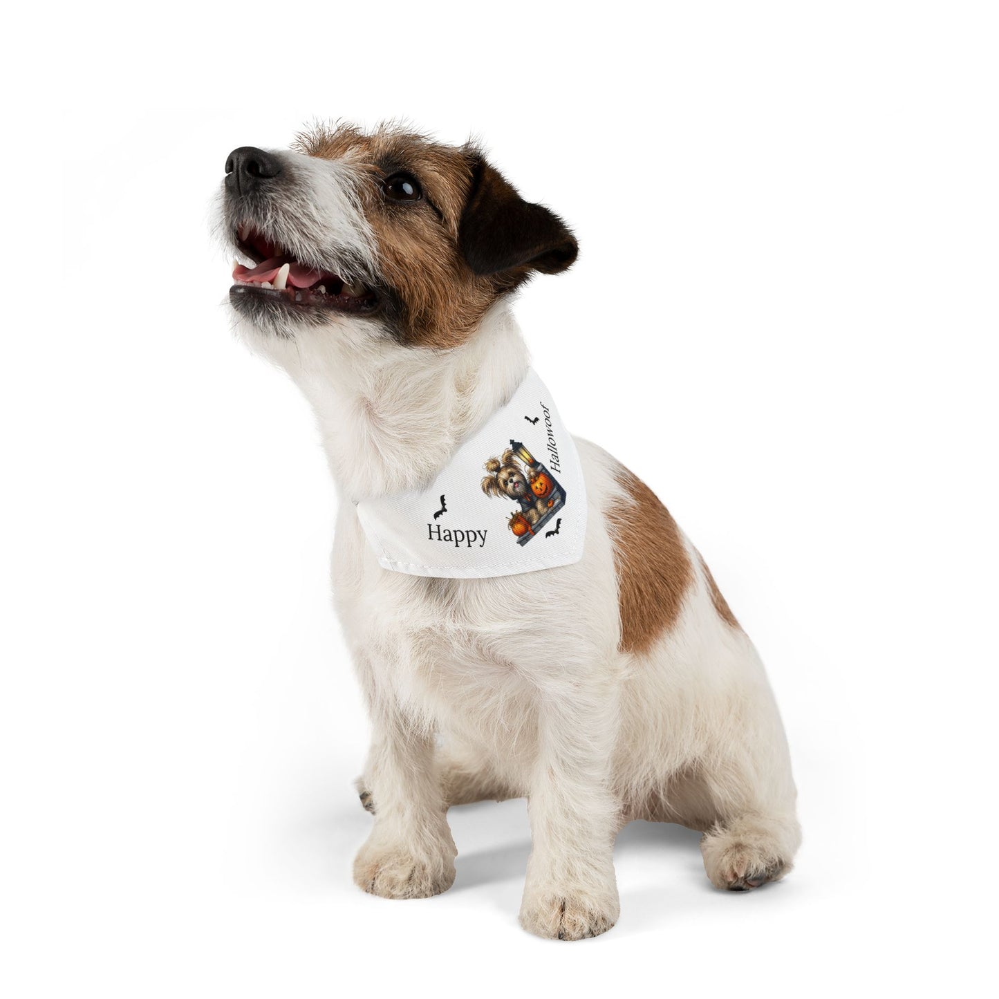 Happy "Hallowoof" - SMALL Pet Bandana Collar WHITE 09