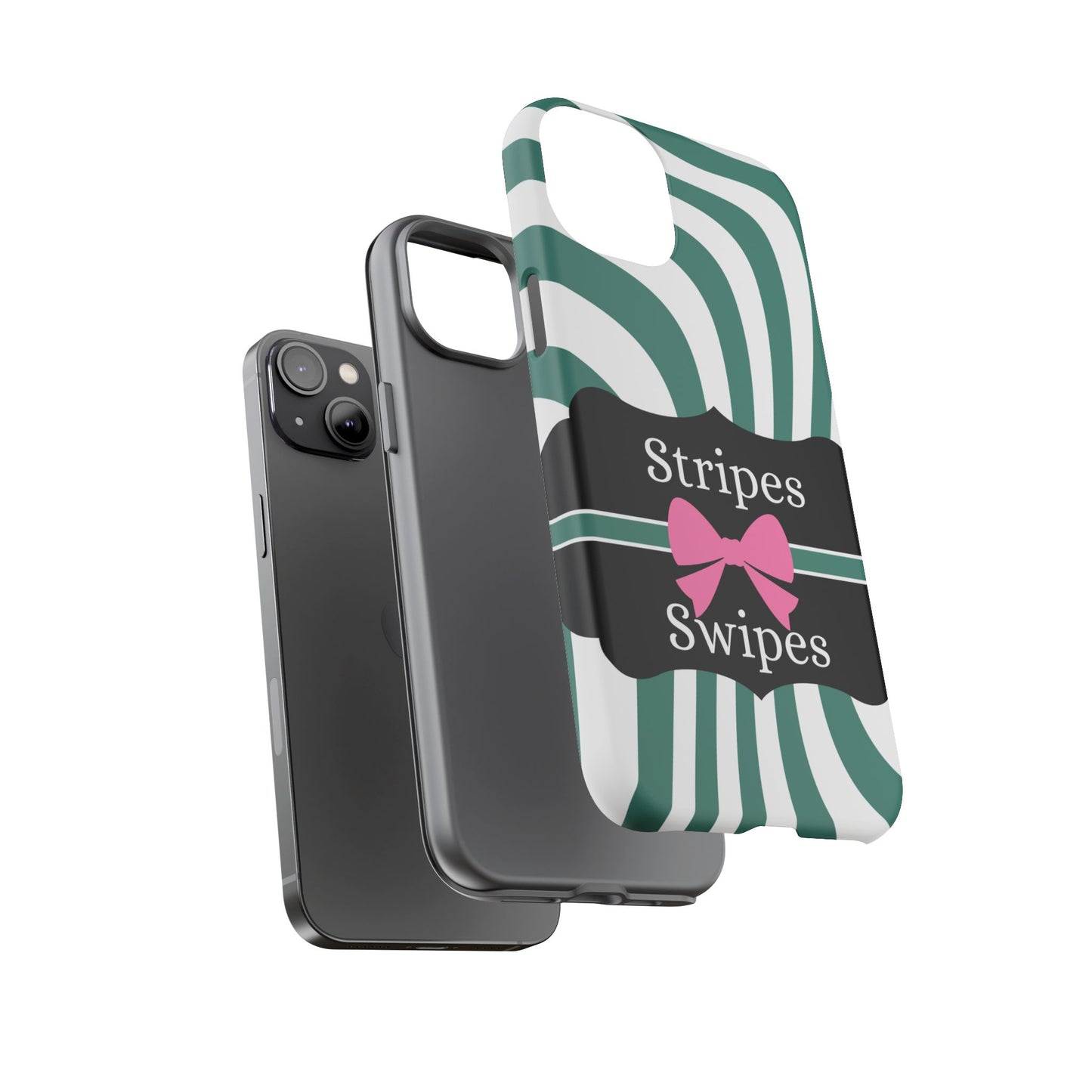 Phone Case iPhone 16/15/14 - Wavy Green/White Stripes & Swipes Tough Case