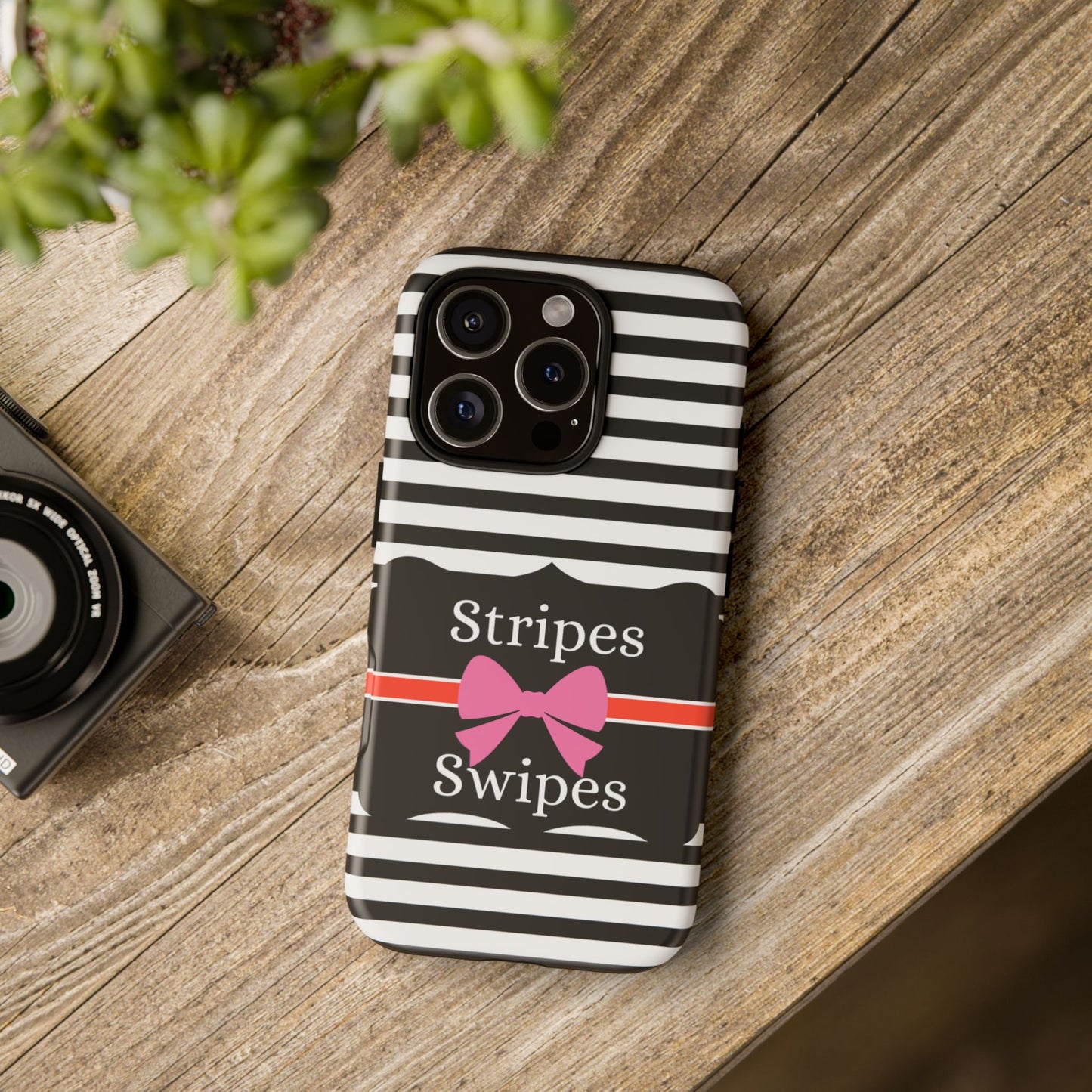 Phone Case iPhone 16/15/14 -Black/White/Red Stripes & Swipes Tough Case