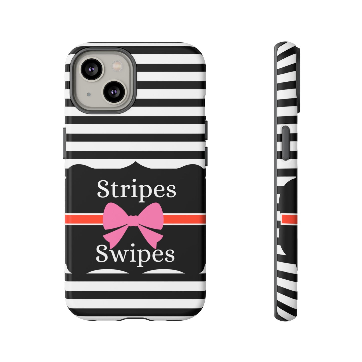 Phone Case iPhone 16/15/14 -Black/White/Red Stripes & Swipes Tough Case