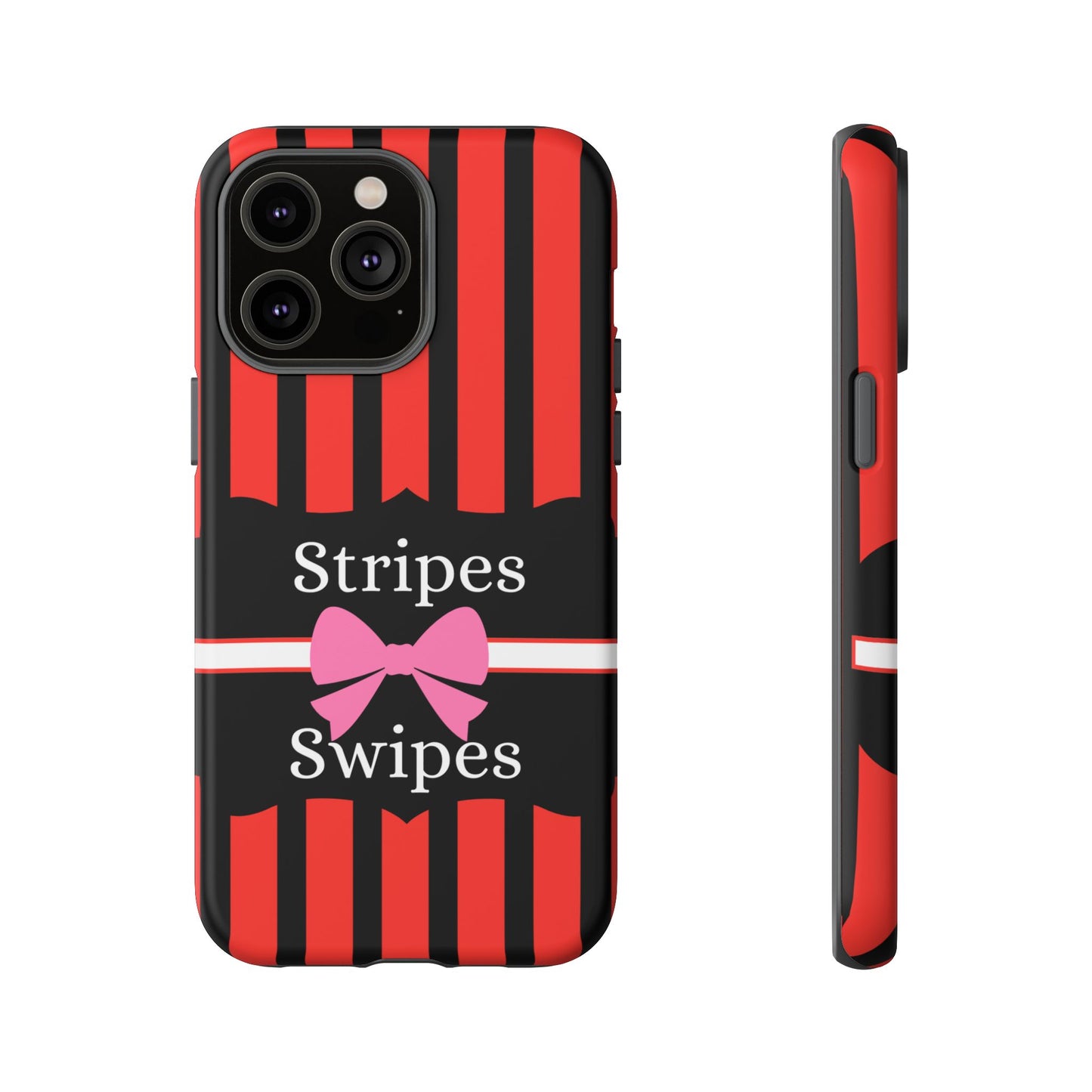 Phone Case iPhone 16/15/14 - Red/Black/White Stripes & Swipes Tough Case