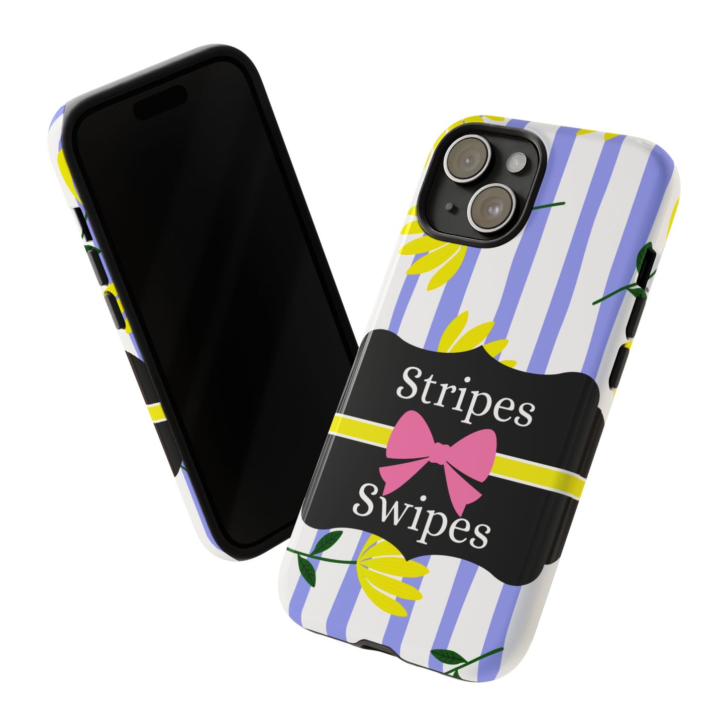 Phone Case iPhone 16/15/14 - Blue/White Yellow Stripes & Swipes Tough Case