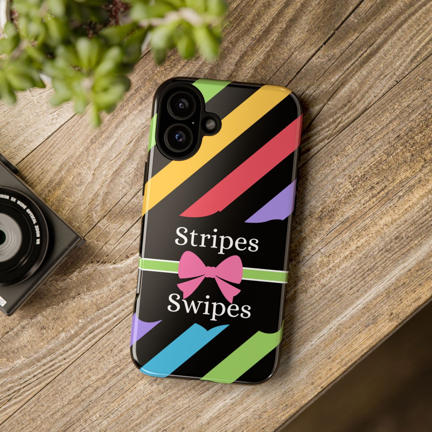 Phone Case iPhone 16/15/14 - Diagonal Vivid Black Stripes & Swipes Tough Case