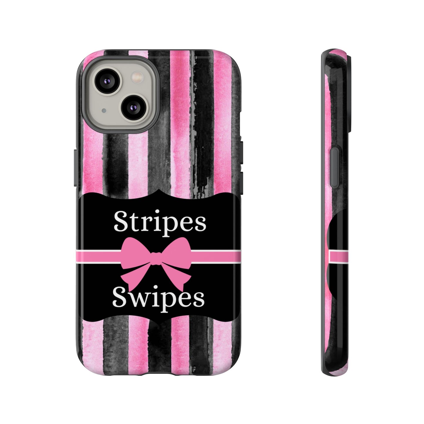 Phone Case iPhone 16/15/14 - Black/Pink Stripes & Swipes Tough Case