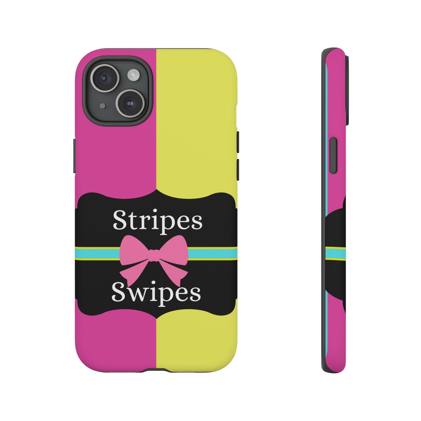 Phone Case iPhone 16/15/14 - Pink/Yellow Stripes & Swipes Tough Case