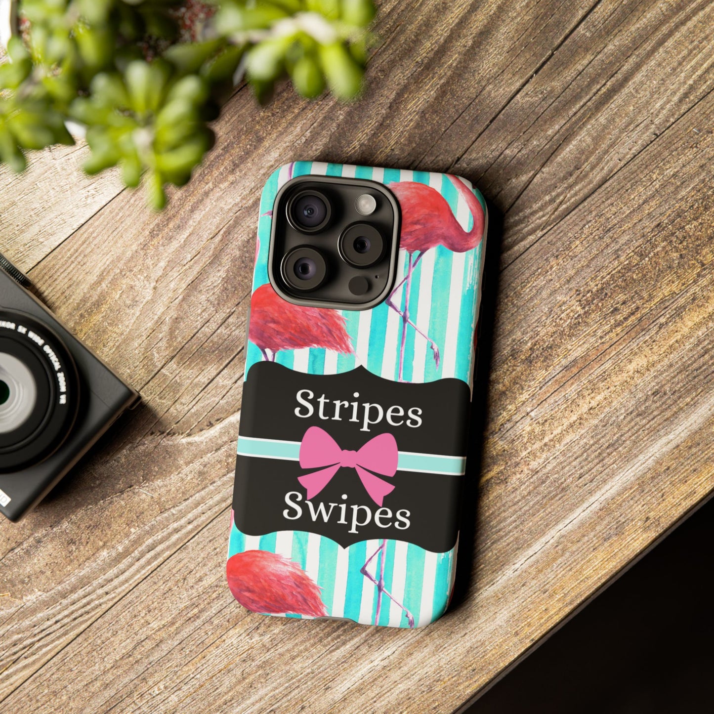 Phone Case iPhone 16/15/14 - Flamingo Stripes & Swipes Tough Case