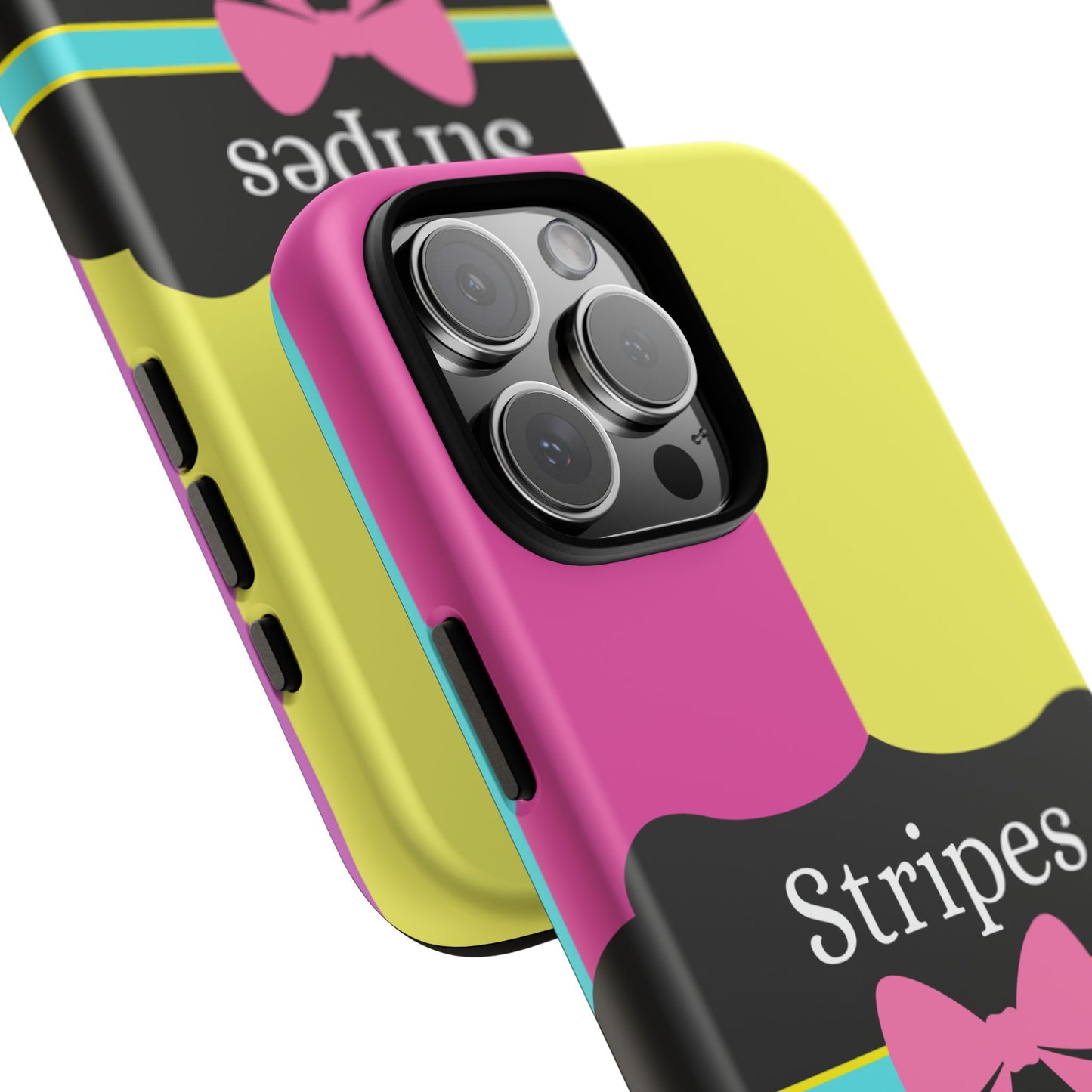 Phone Case iPhone 16/15/14 - Pink/Yellow Stripes & Swipes Tough Case