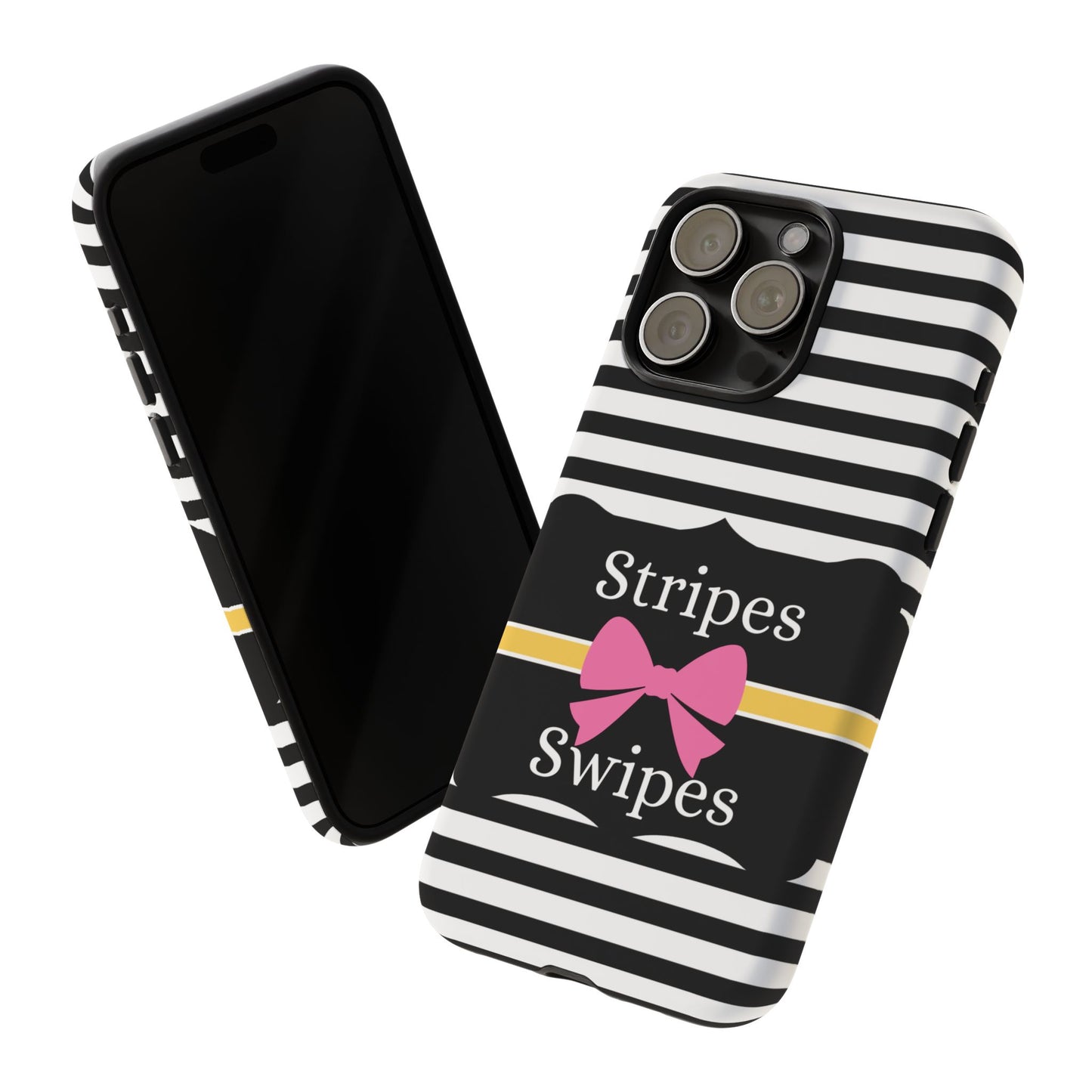 Phone Case iPhone 16/15/14 - Black/White/Yellow Stripes & Swipes Tough Case