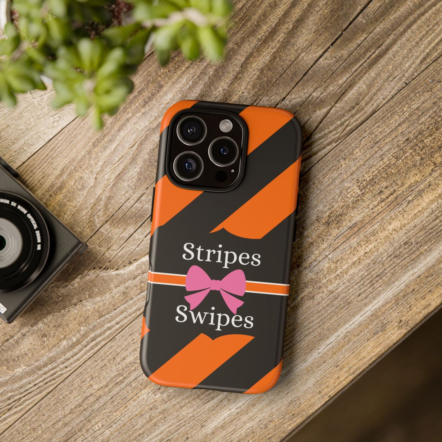 Phone Case iPhone 16/15/14 - Orange/Black Stripes & Swipes Tough Case