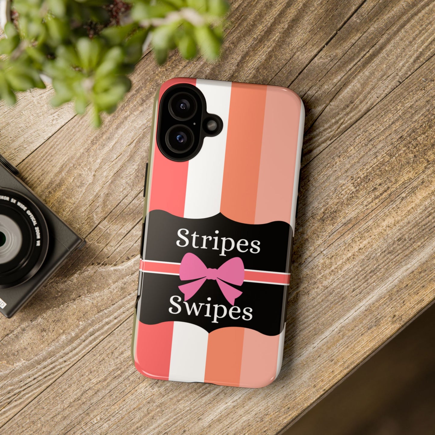 Phone Case iPhone 16/15/14 - Peachy Stripes & Swipes Tough Case