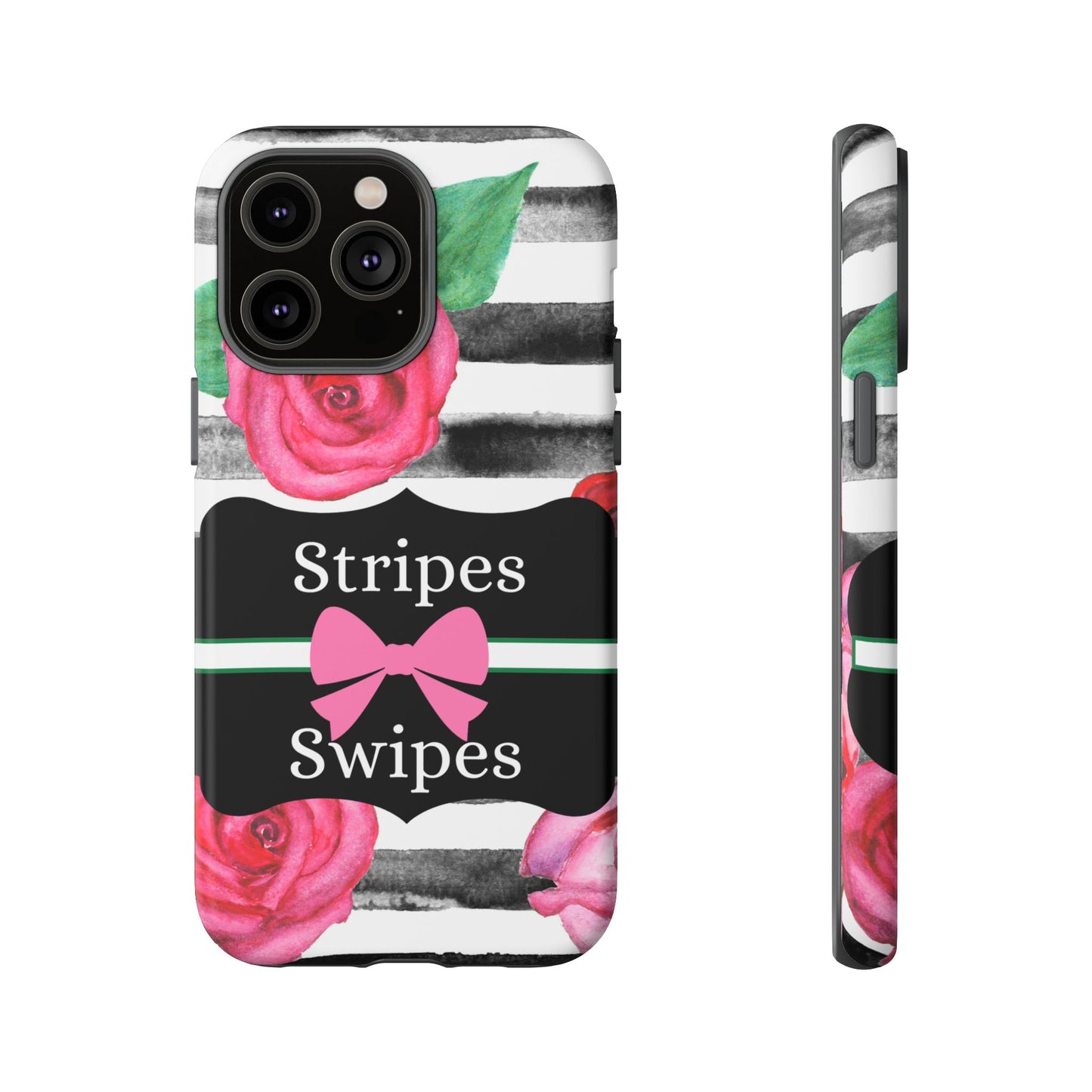 Phone Case iPhone 16/15/14 - Black/White Rose Stripes & Swipes Tough Case