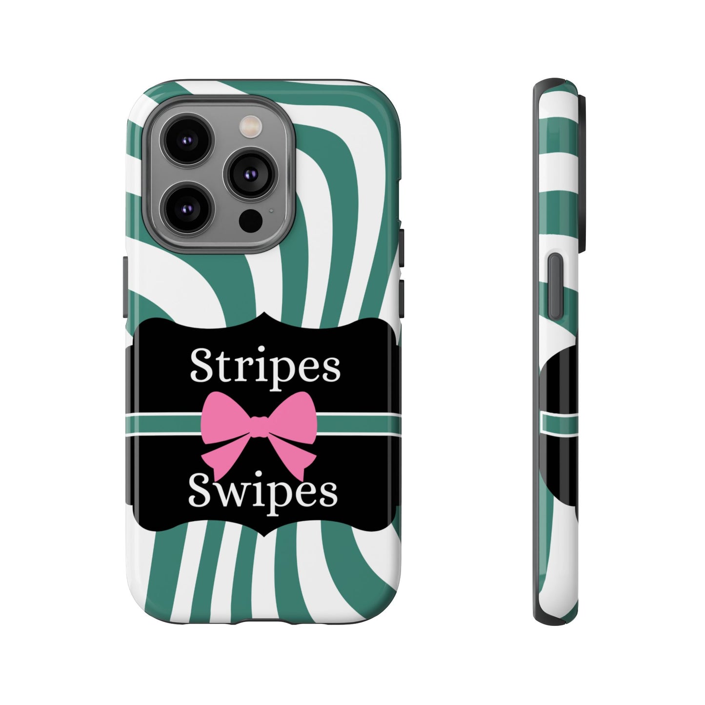 Phone Case iPhone 16/15/14 - Wavy Green/White Stripes & Swipes Tough Case