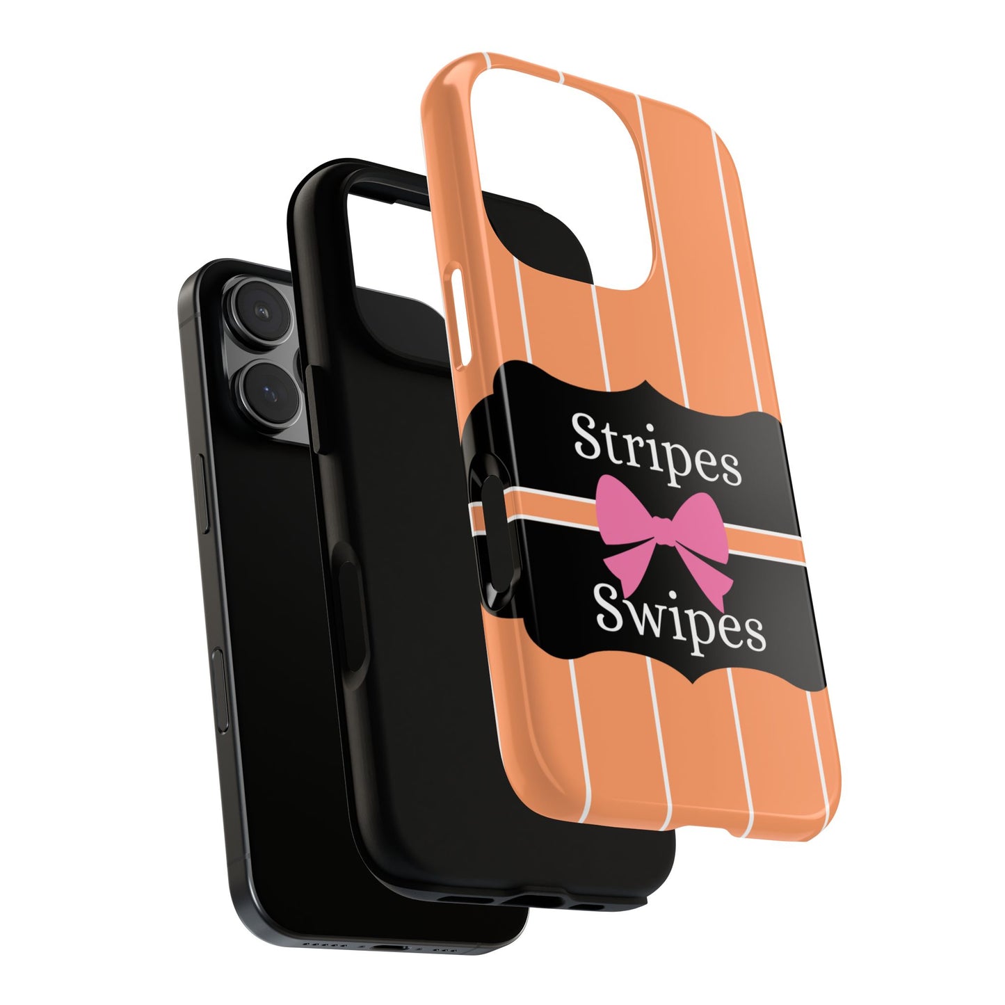 Phone Case iPhone 16/15/14 - Orange/White Stripes & Swipes Tough Case