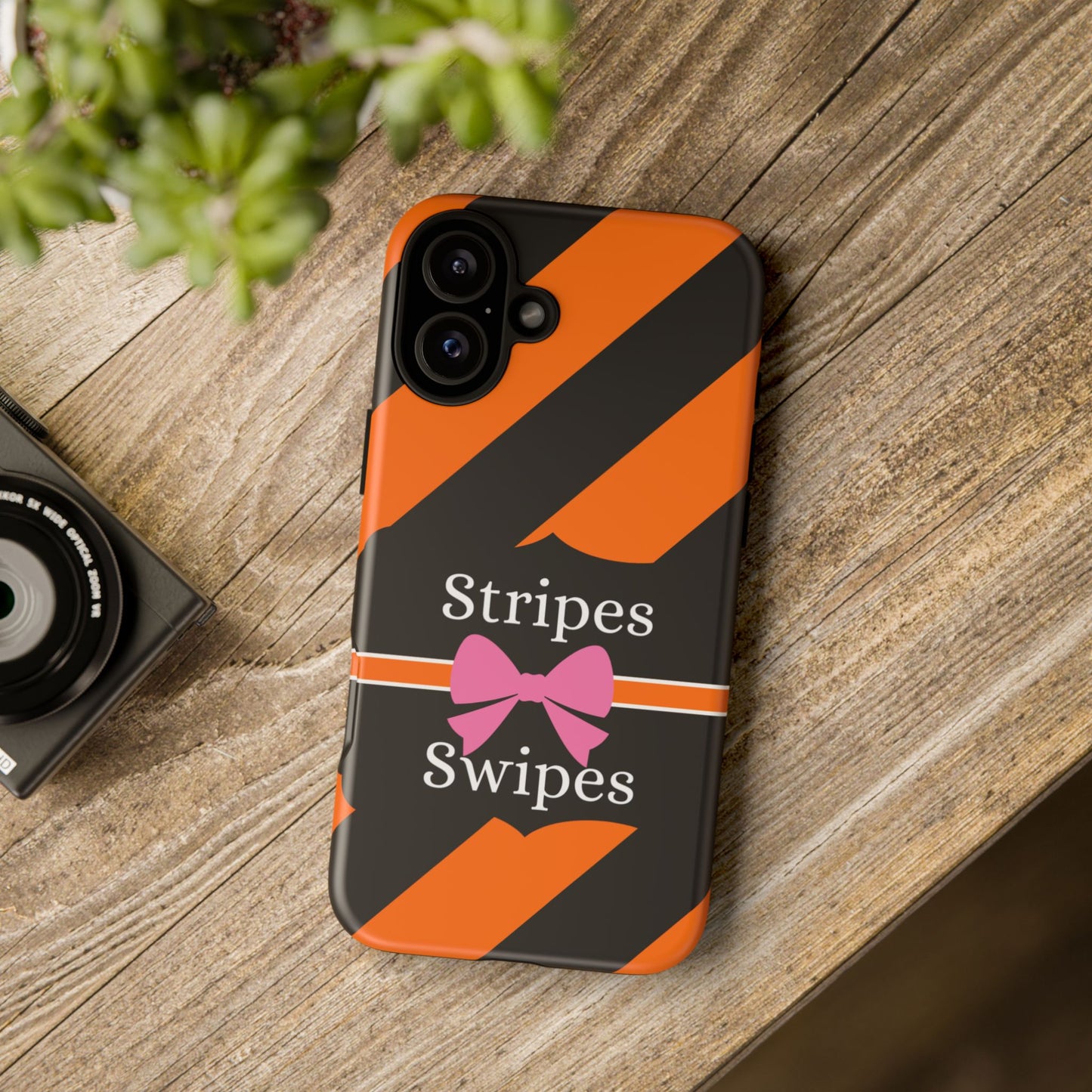 Phone Case iPhone 16/15/14 - Orange/Black Stripes & Swipes Tough Case