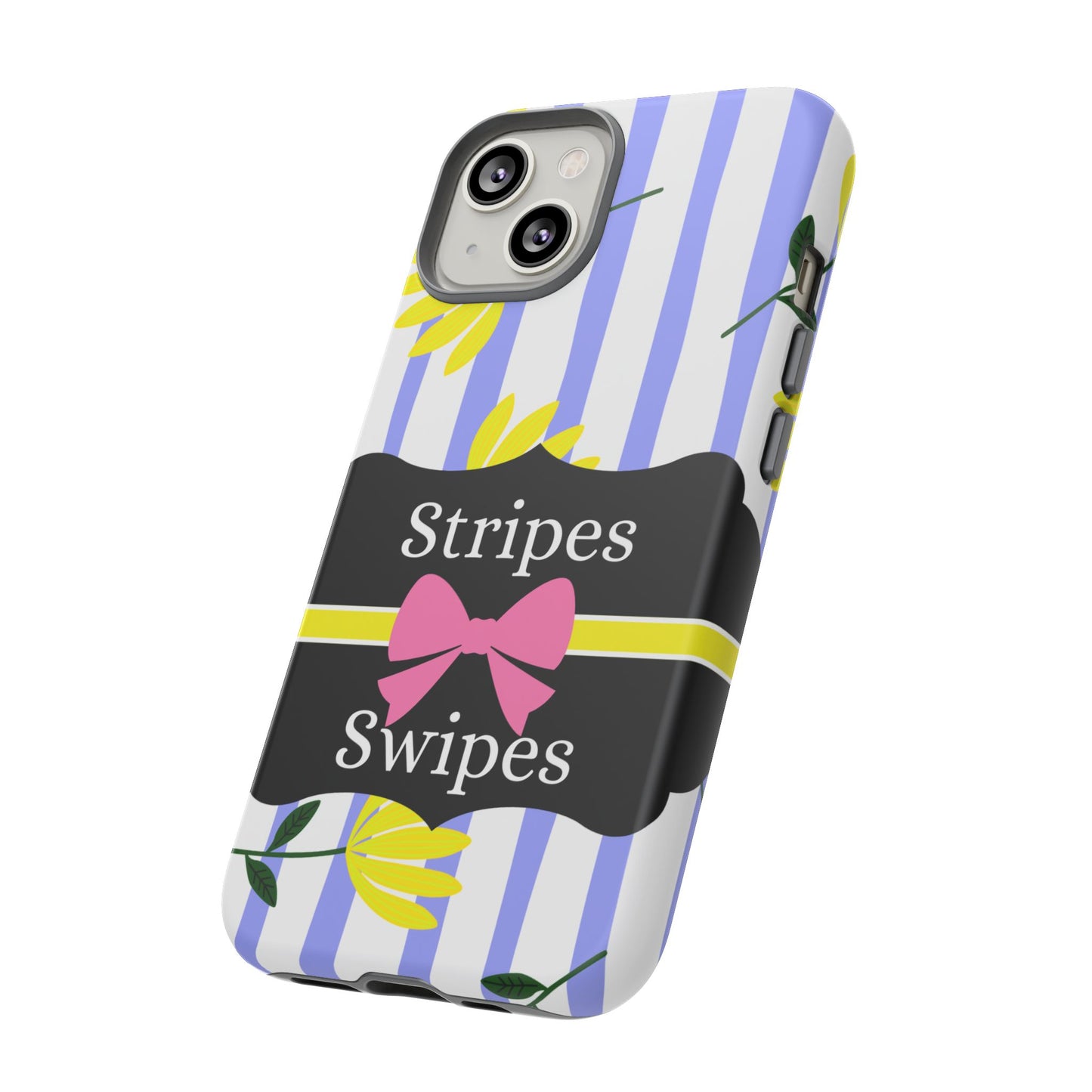 Phone Case iPhone 16/15/14 - Blue/White Yellow Stripes & Swipes Tough Case