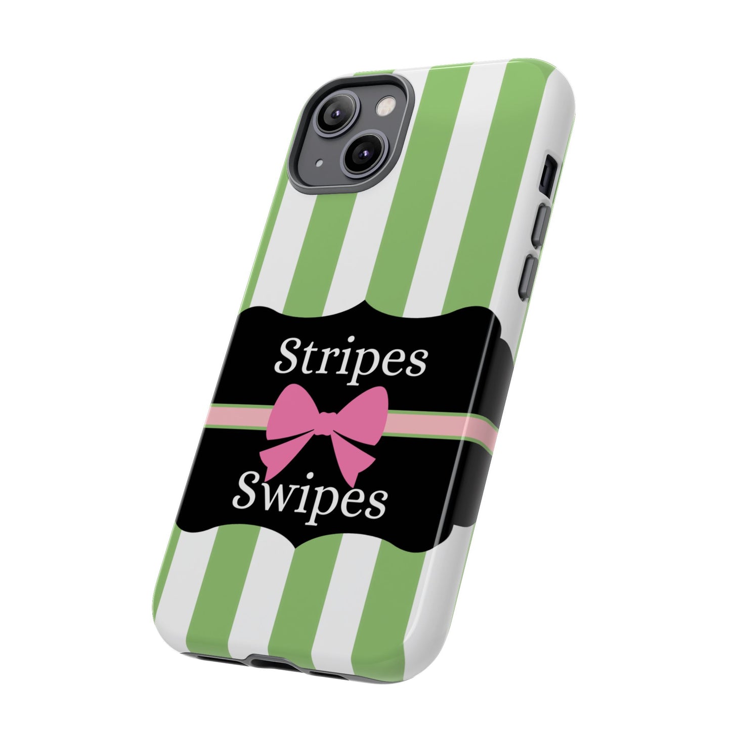 Phone Case iPhone 16/15/14 - Green/White Stripes & Swipes Tough Case