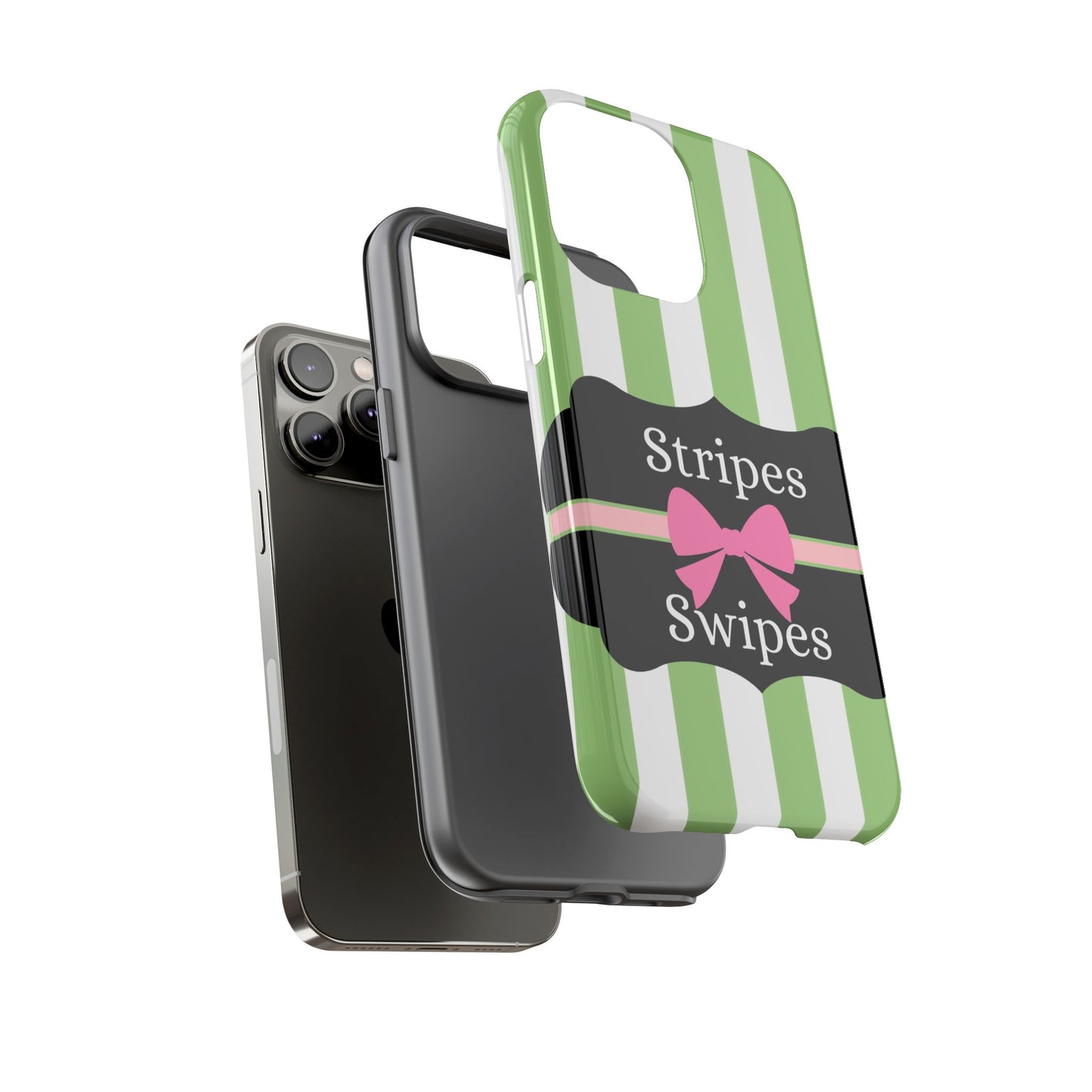 Phone Case iPhone 16/15/14 - Green/White Stripes & Swipes Tough Case