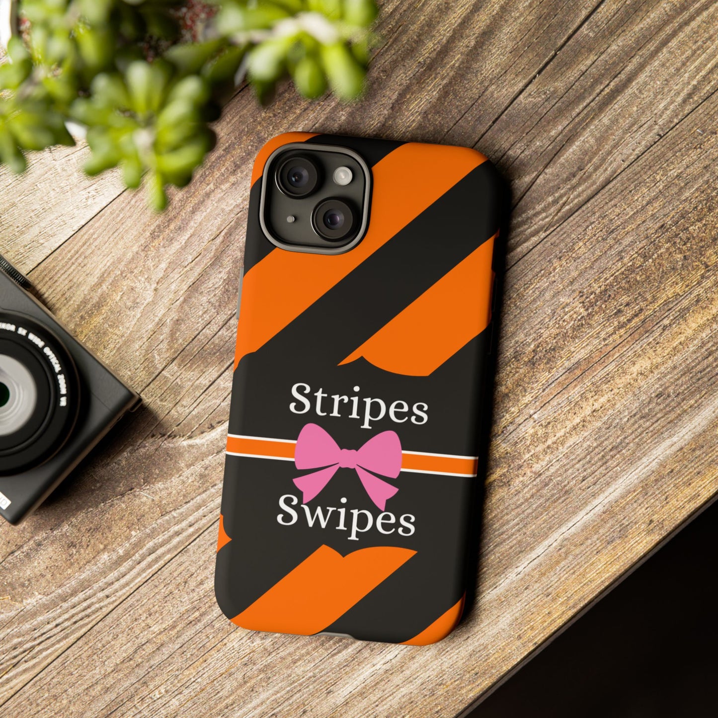 Phone Case iPhone 16/15/14 - Orange/Black Stripes & Swipes Tough Case