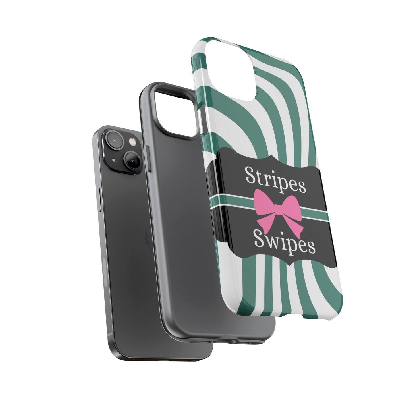 Phone Case iPhone 16/15/14 - Wavy Green/White Stripes & Swipes Tough Case