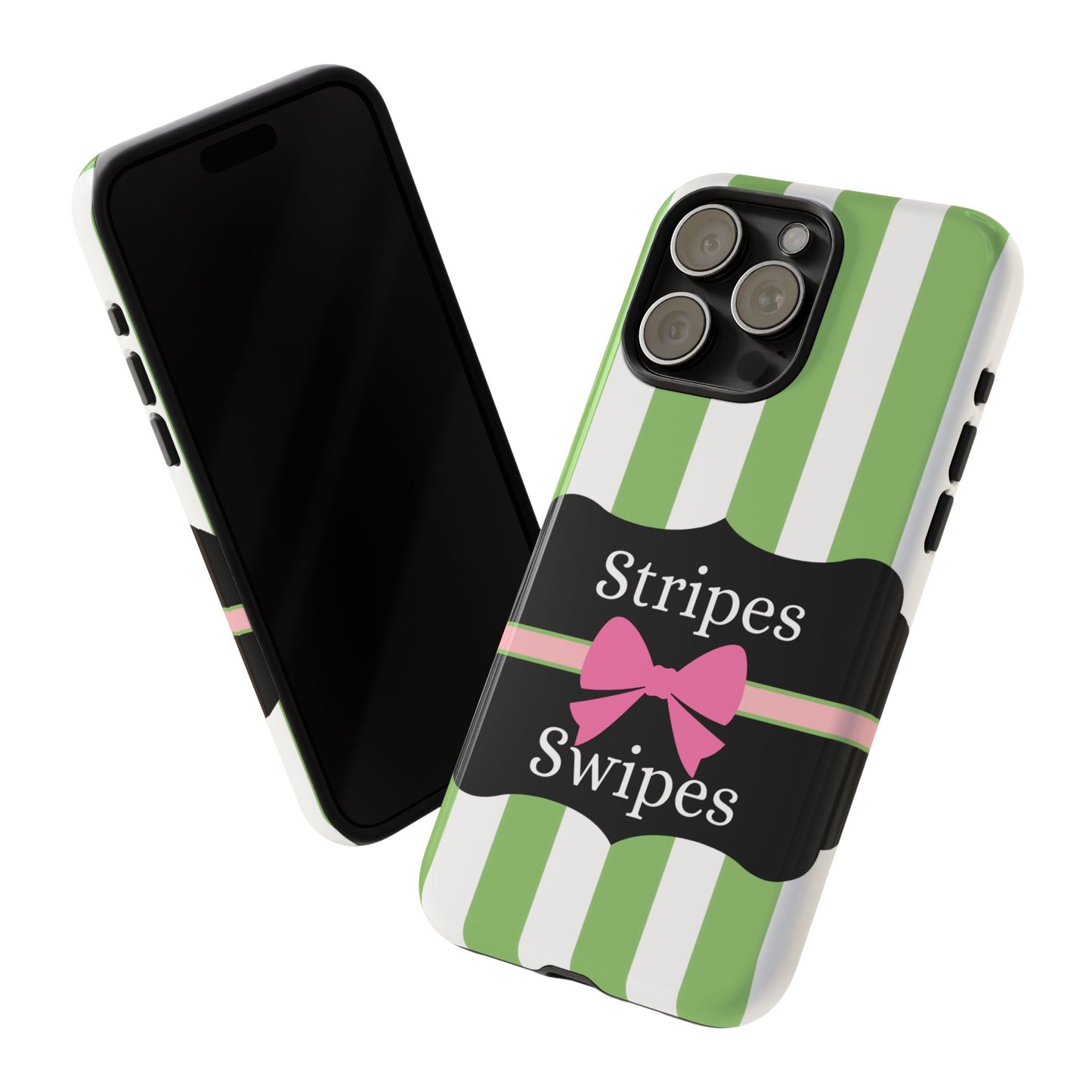 Phone Case iPhone 16/15/14 - Green/White Stripes & Swipes Tough Case