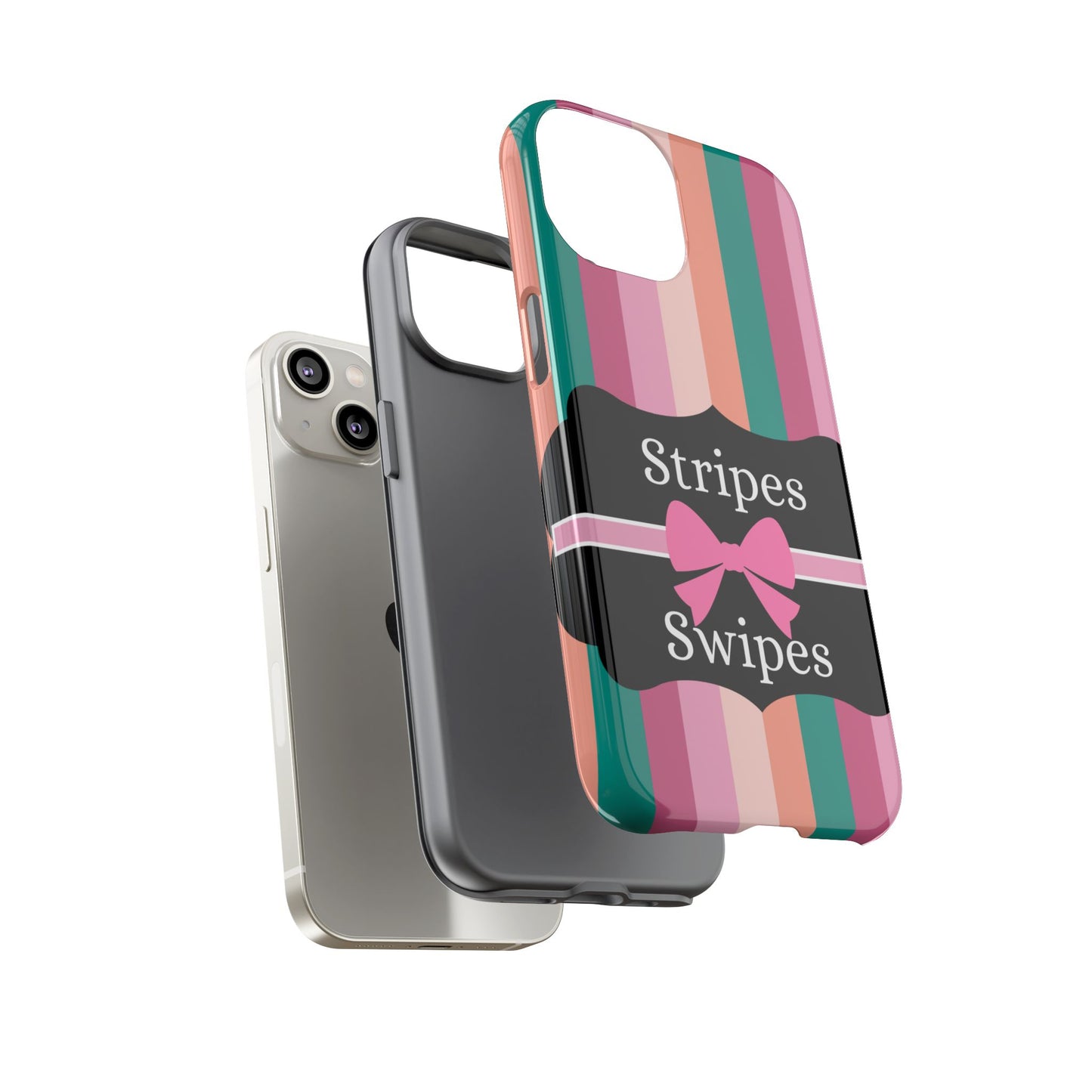 Phone Case iPhone 16/15/14 - Green/Pink/Peach Stripes & Swipes Tough Case