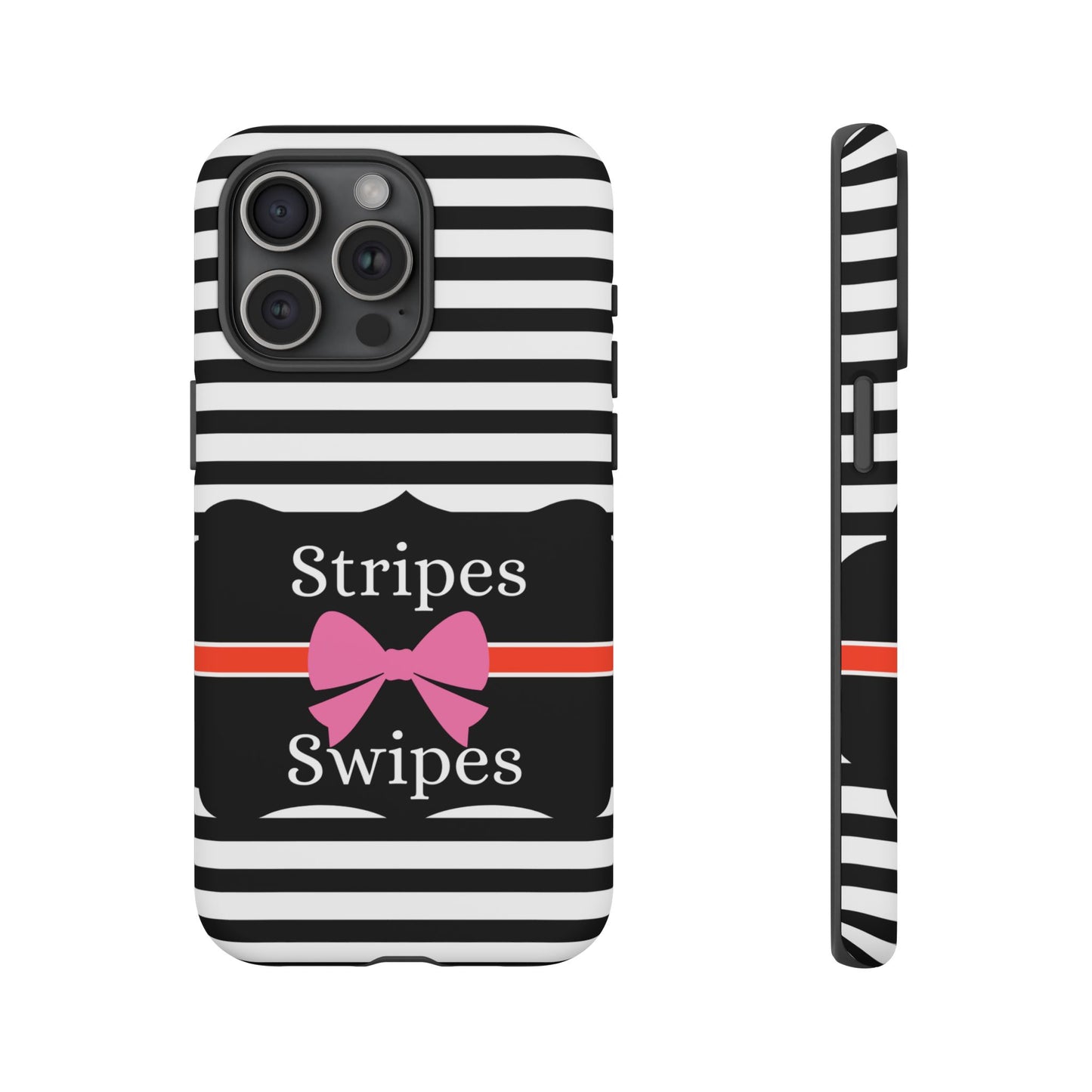 Phone Case iPhone 16/15/14 -Black/White/Red Stripes & Swipes Tough Case