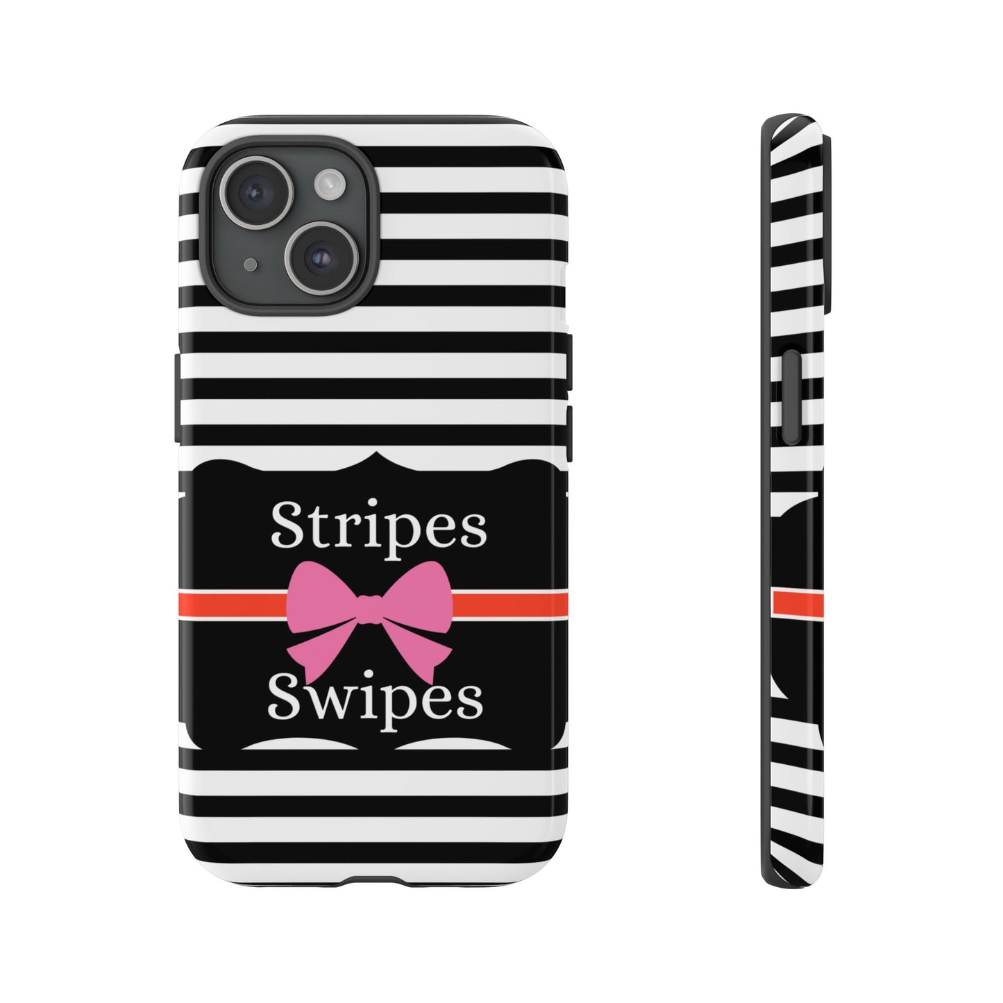 Phone Case iPhone 16/15/14 -Black/White/Red Stripes & Swipes Tough Case