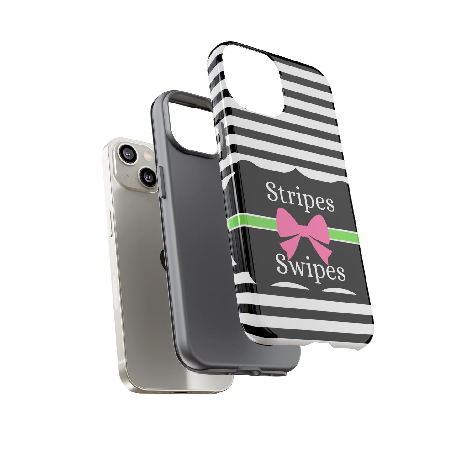 Phone Case iPhone 16/15/14 - Black/White/Green Stripes & Swipes Tough Case