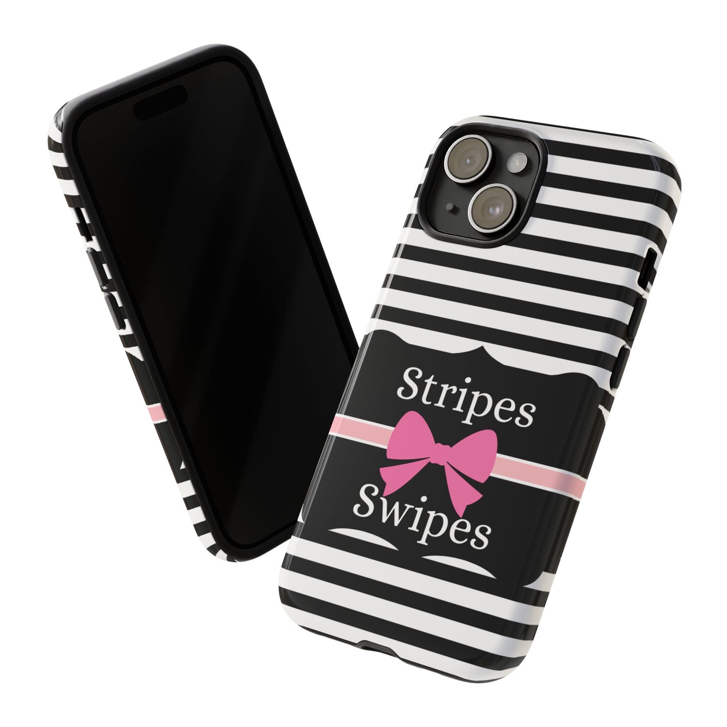 Phone Case iPhone 16/15/14 - Black/White/Pink Stripes & Swipes Tough Case