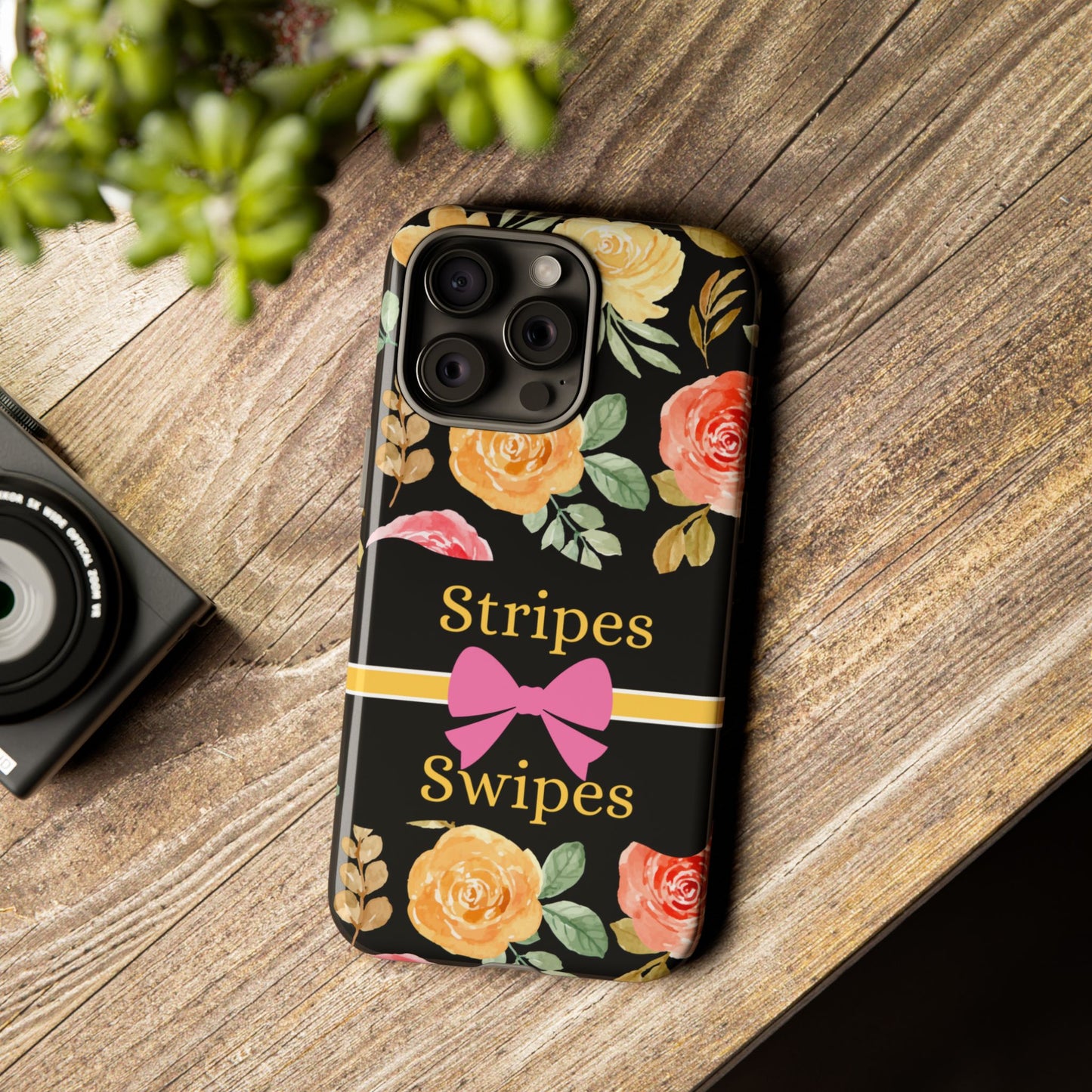 Phone Case iPhone 16/15/14 - Flowers Stripes & Swipes Tough Case