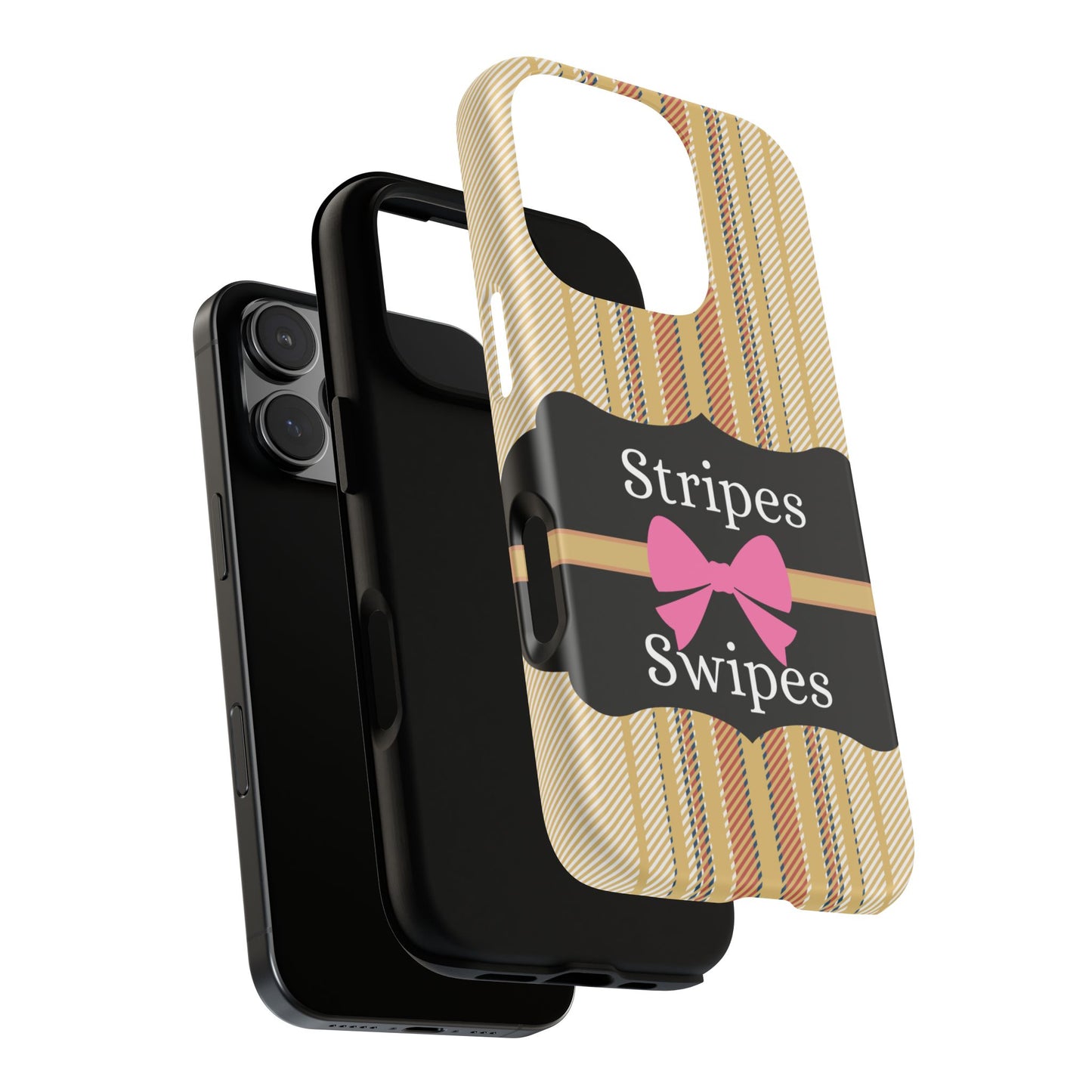 Phone Case iPhone 16/15/14 - Beige/Micro Stripes & Swipes Tough Case