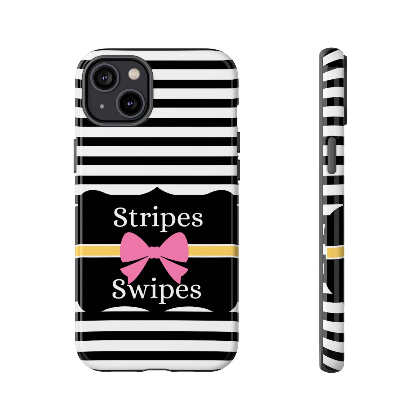 Phone Case iPhone 16/15/14 - Black/White/Yellow Stripes & Swipes Tough Case