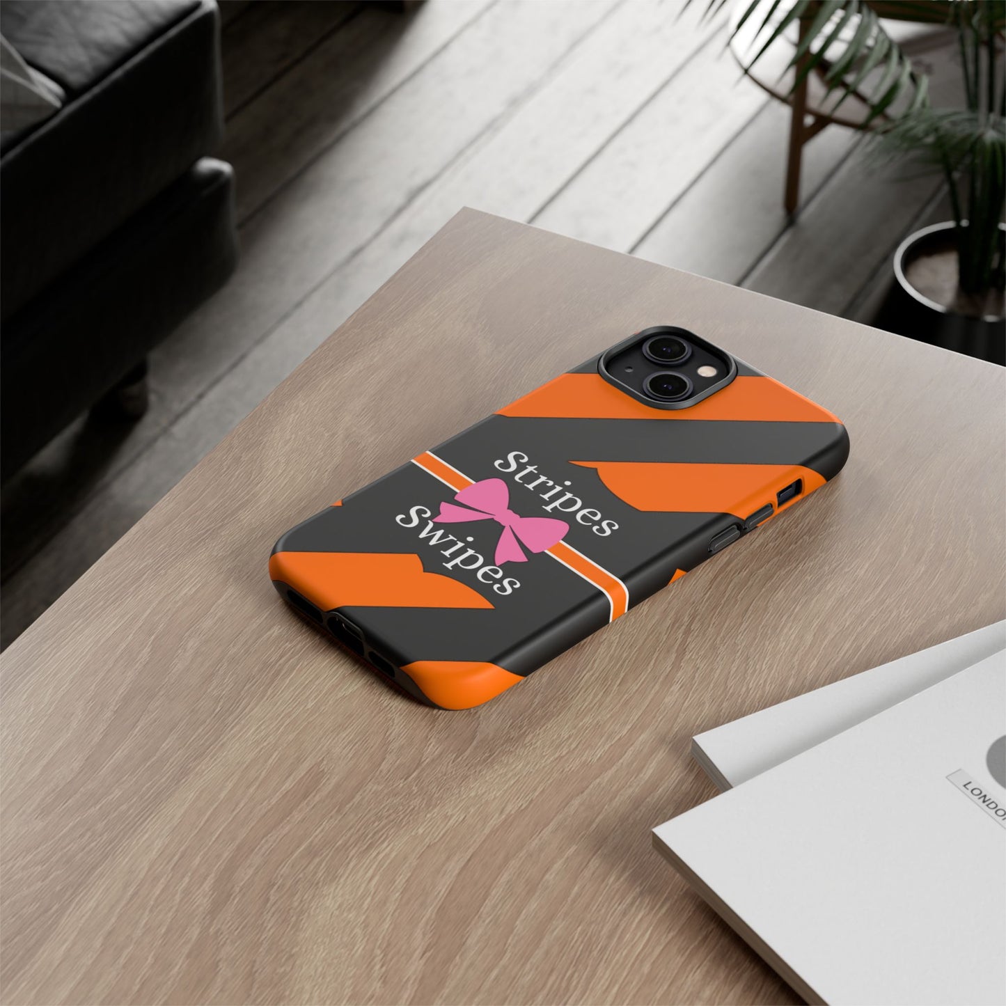 Phone Case iPhone 16/15/14 - Orange/Black Stripes & Swipes Tough Case