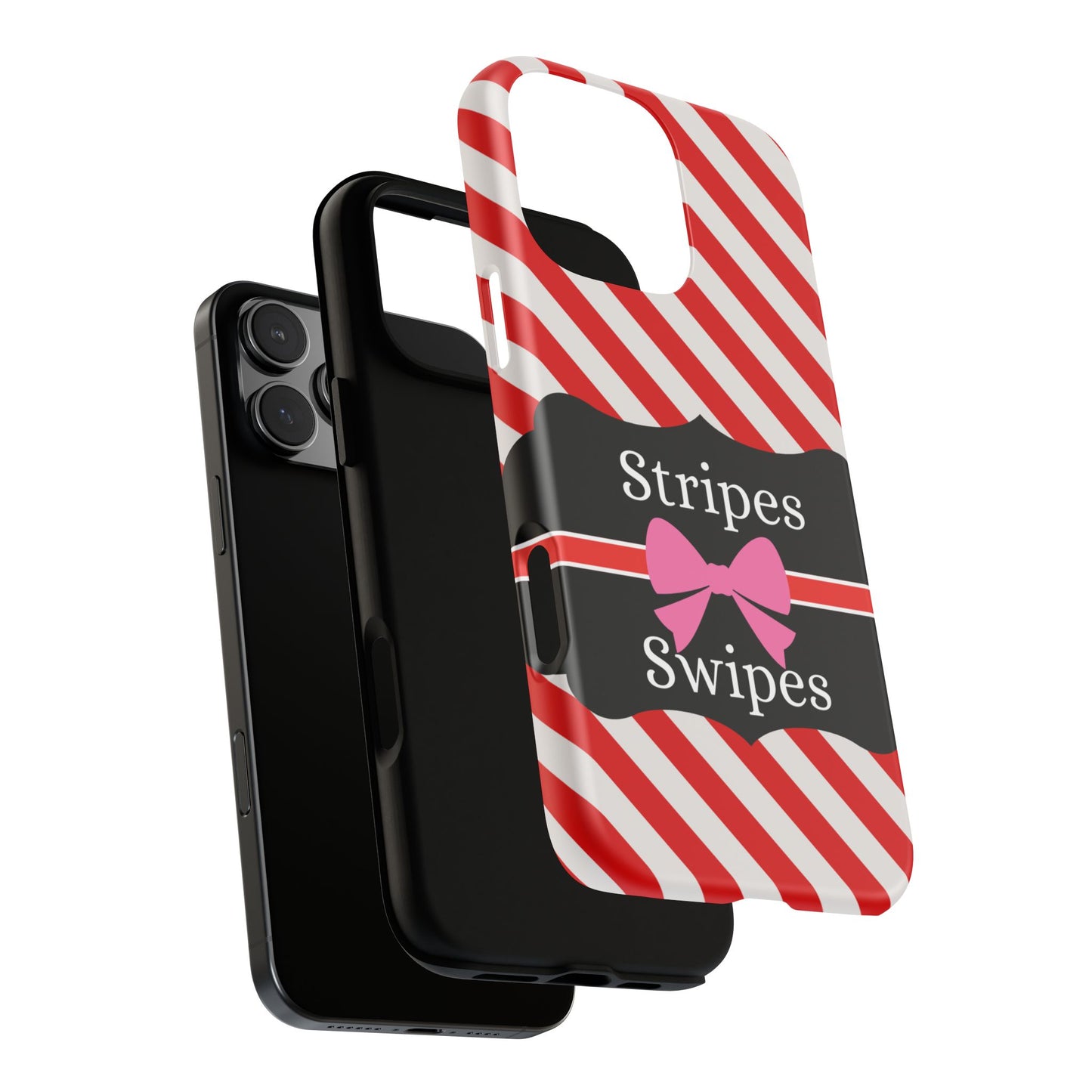 Phone Case iPhone 16/15/14 - Red/White Stripes & Swipes Tough Case