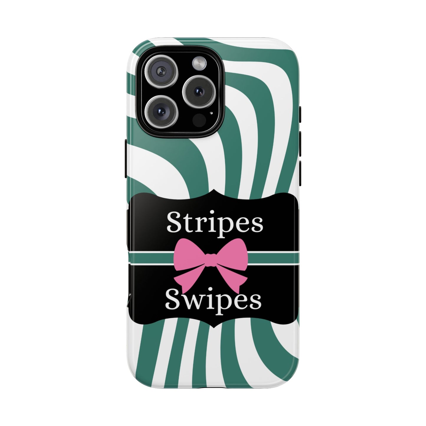 Phone Case iPhone 16/15/14 - Wavy Green/White Stripes & Swipes Tough Case