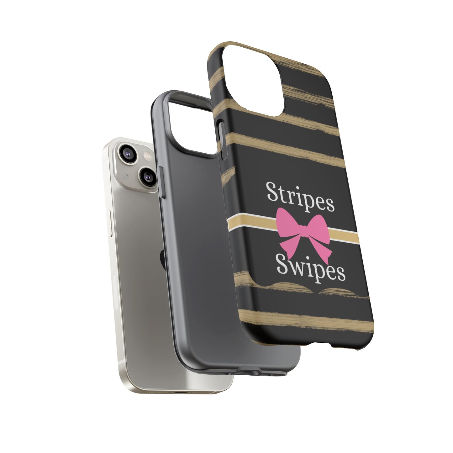 Phone Case iPhone 16/15/14 - Black/Beige Stripes & Swipes Tough Case