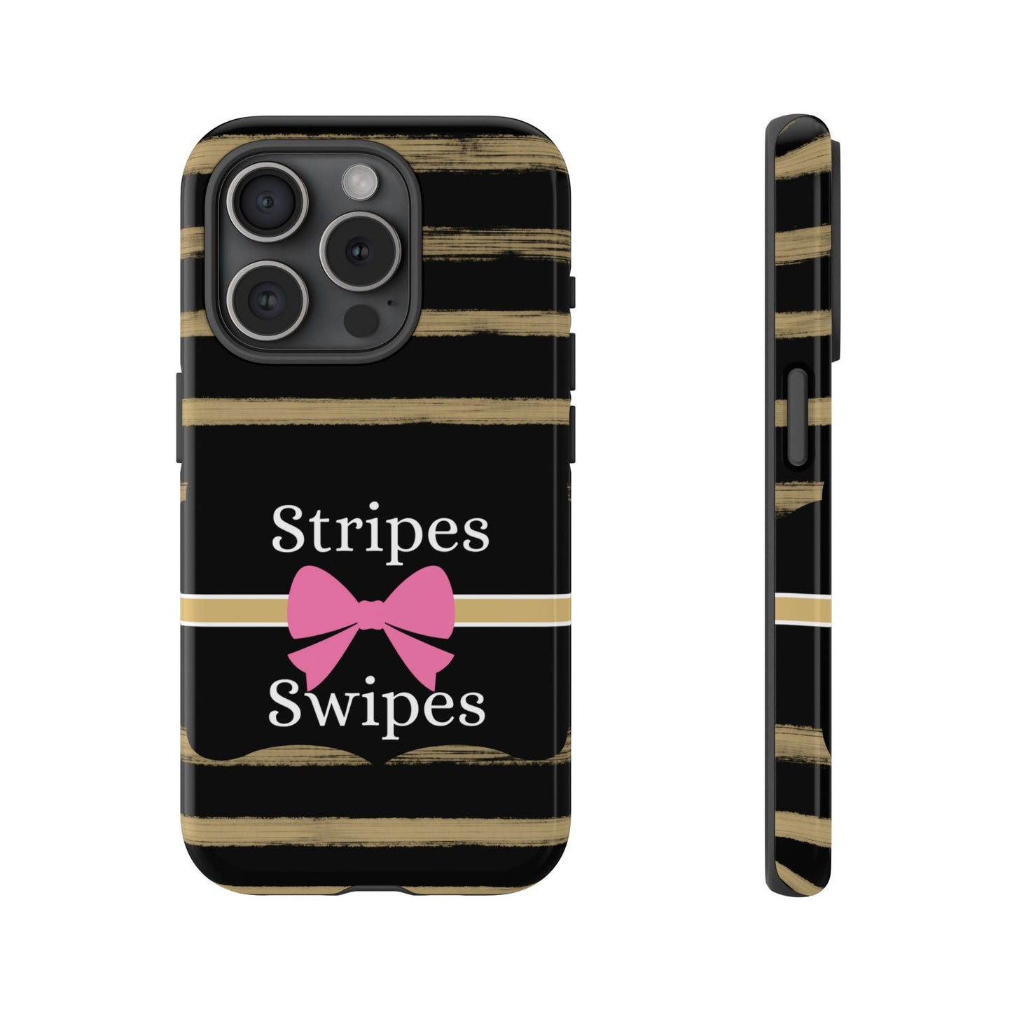 Phone Case iPhone 16/15/14 - Black/Beige Stripes & Swipes Tough Case